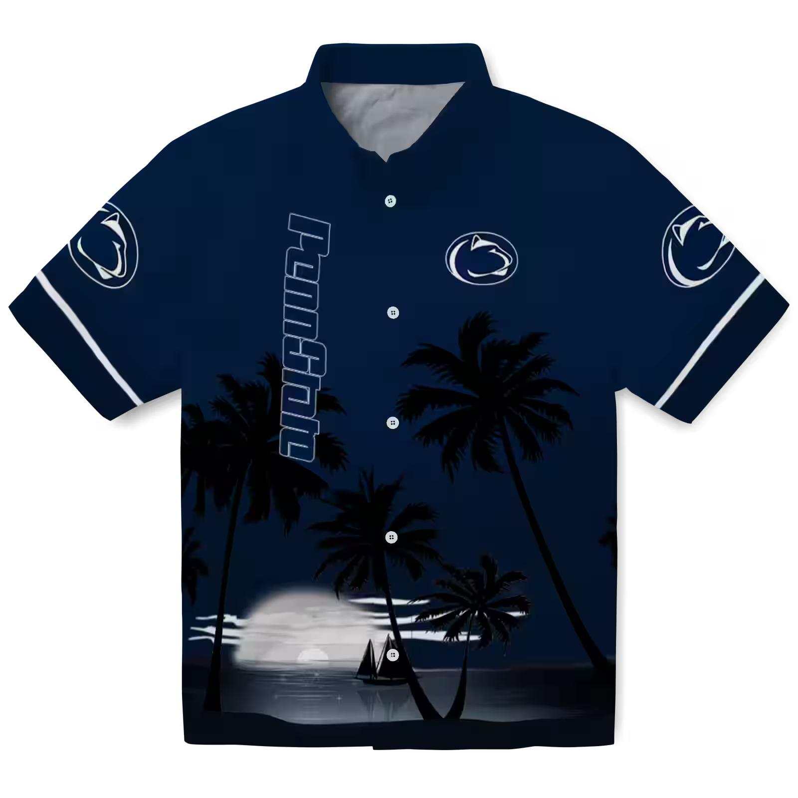 Penn State Nittany Lions Beach Sunset Blue Black Hawaiian Shirt