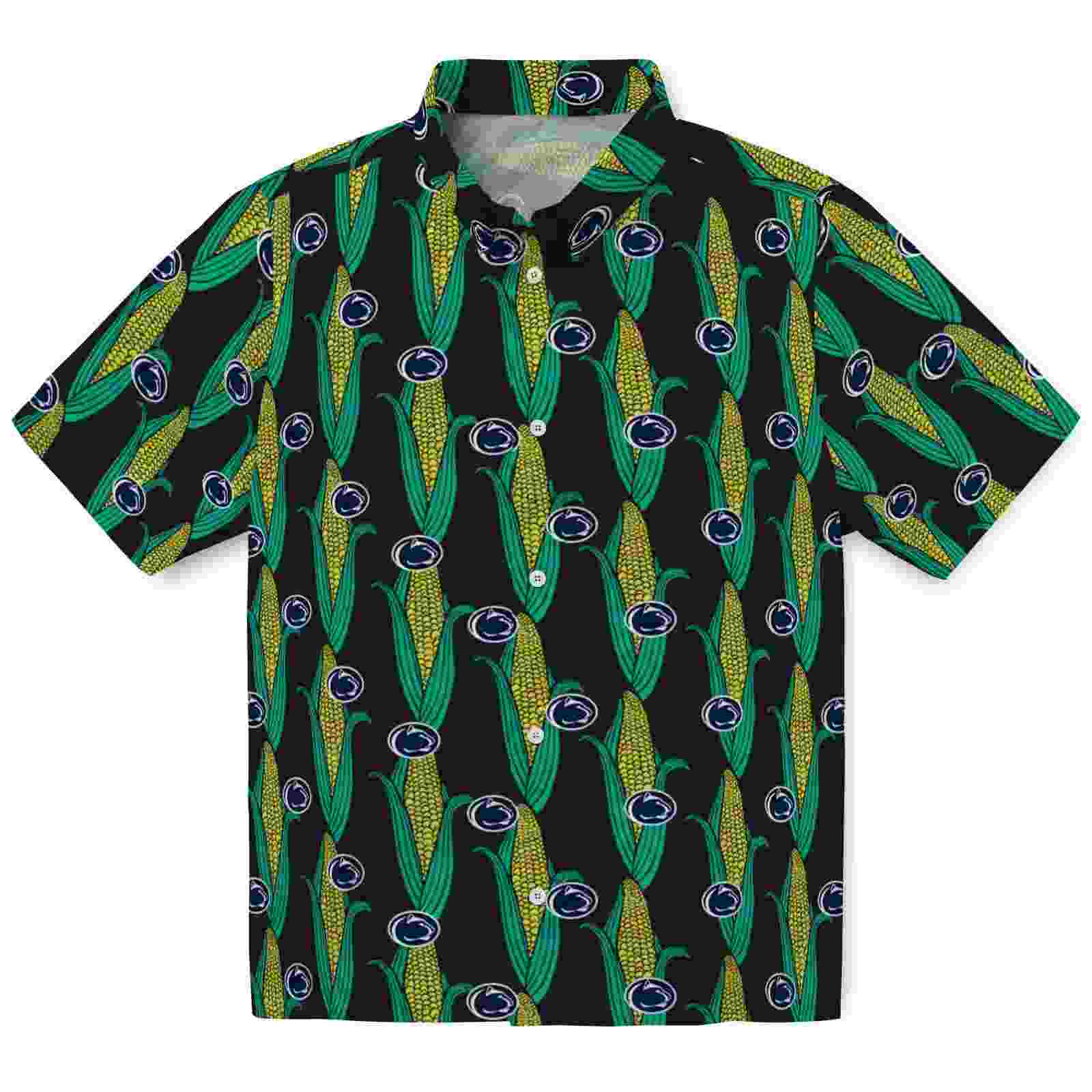 Penn State Nittany Lions Corn Motifs Black Green Hawaiian Shirt