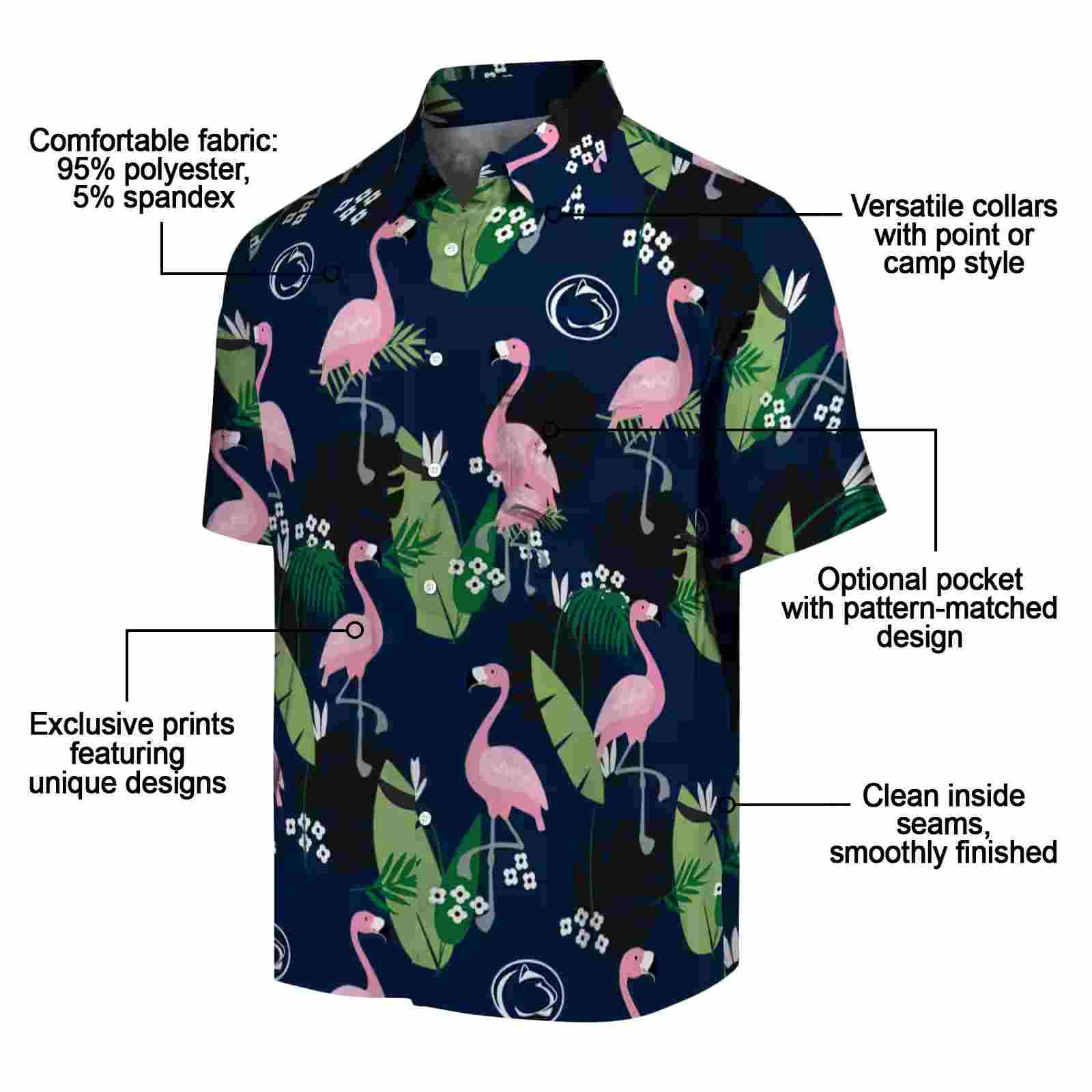 penn state nittany lions flamingo leaf motif blue hawaiian shirt new arrival