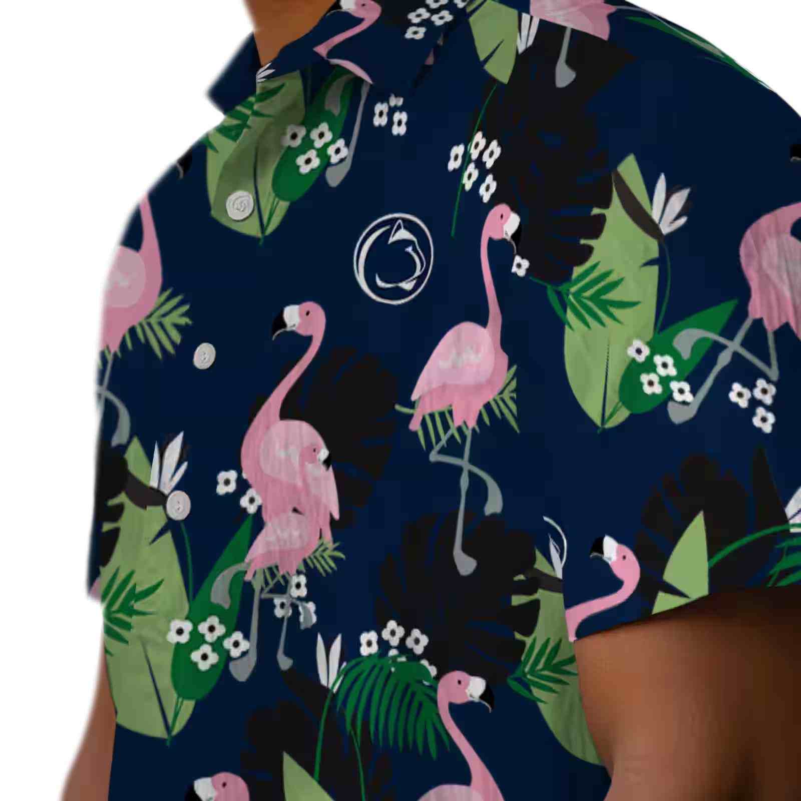 penn state nittany lions flamingo leaf motif blue hawaiian shirt trendy