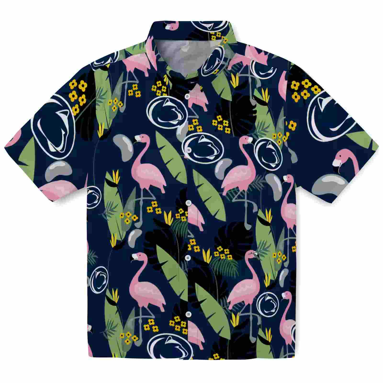 Penn State Nittany Lions Flamingo Leaves Blue Hawaiian Shirt