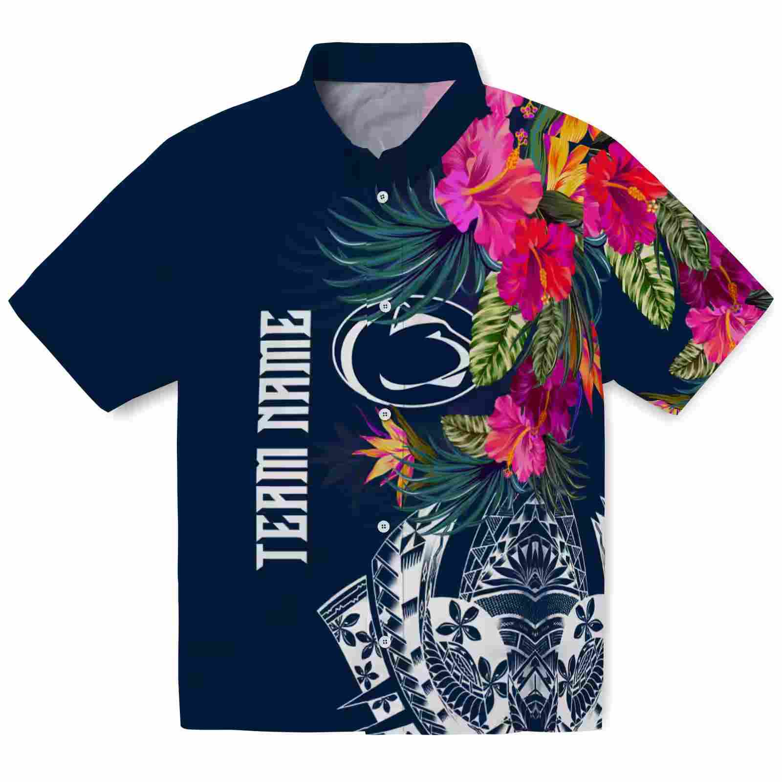 Penn State Nittany Lions Floral Polynesian Blue Hawaiian Shirt