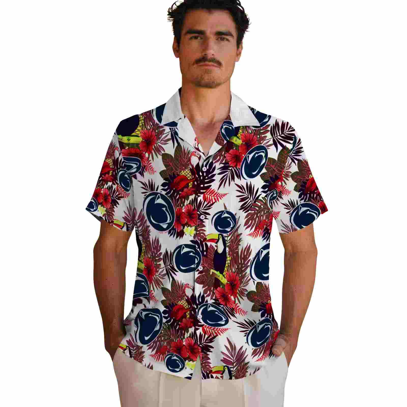 penn state nittany lions floral toucan blue red hawaiian shirt fashion forward