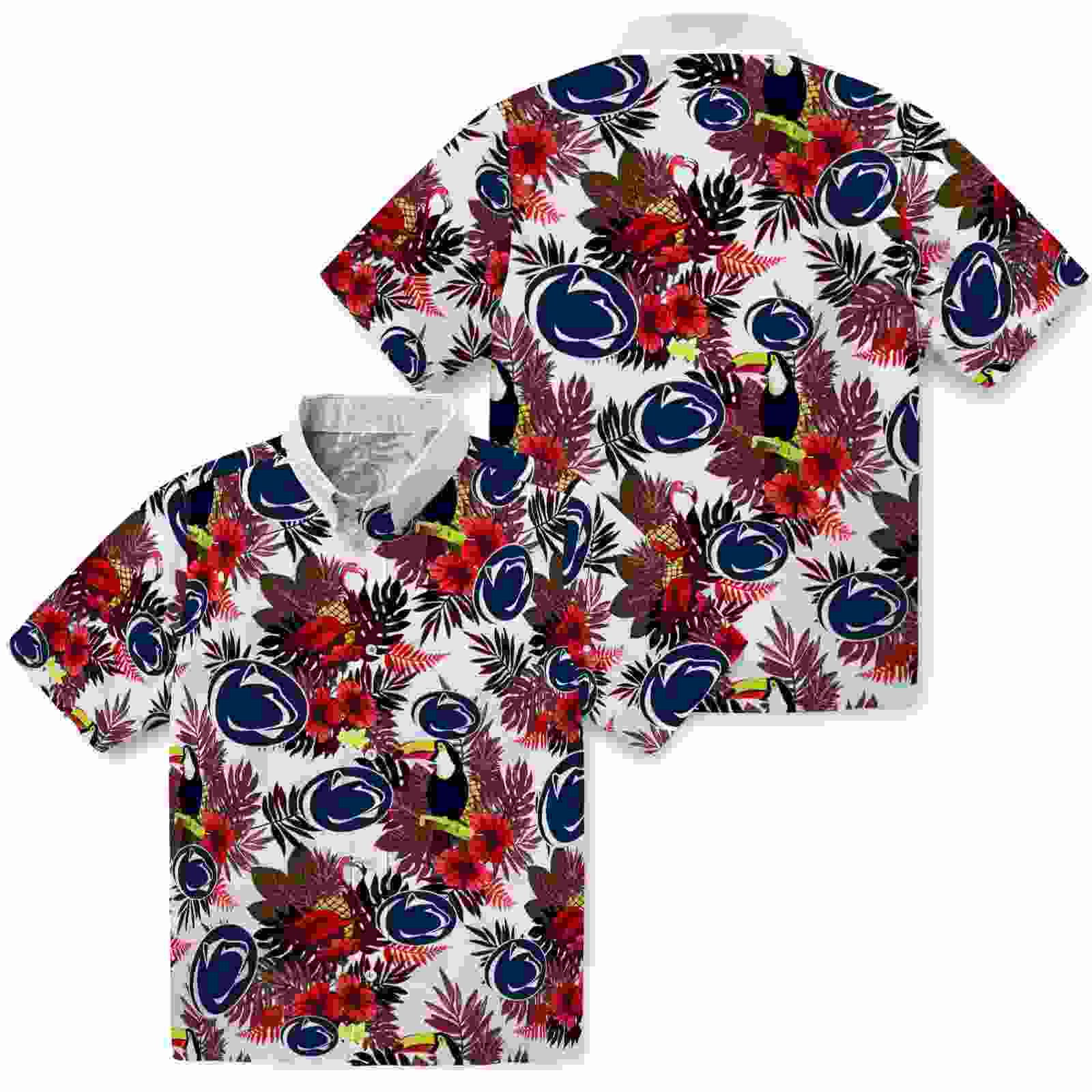 penn state nittany lions floral toucan blue red hawaiian shirt high quality