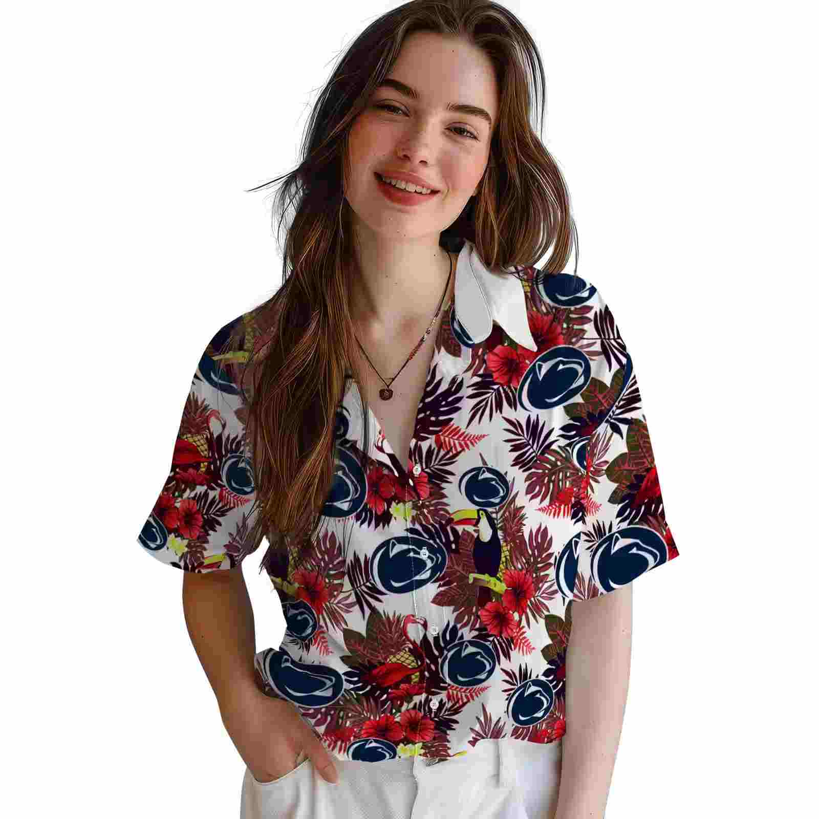 penn state nittany lions floral toucan blue red hawaiian shirt latest model