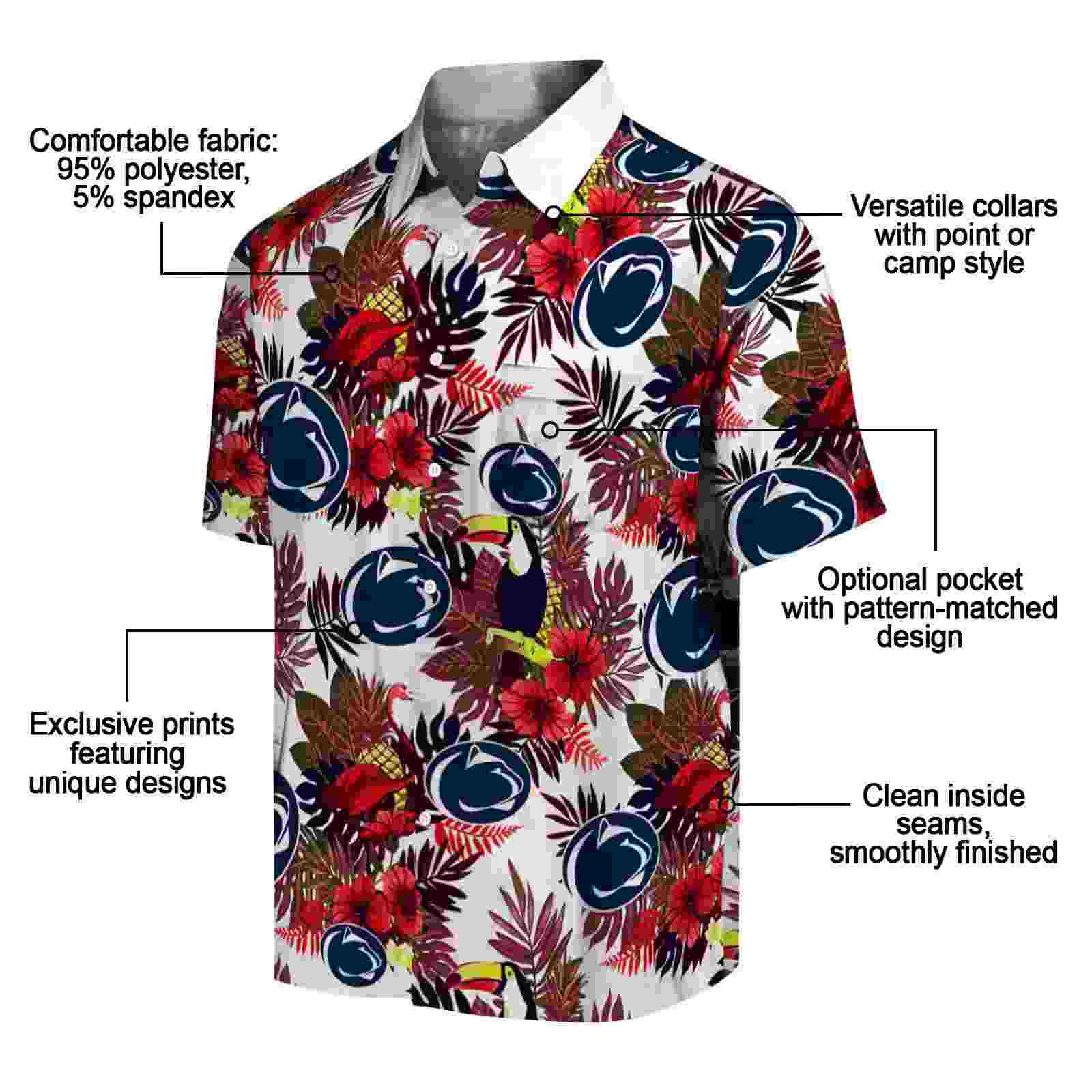 penn state nittany lions floral toucan blue red hawaiian shirt new arrival