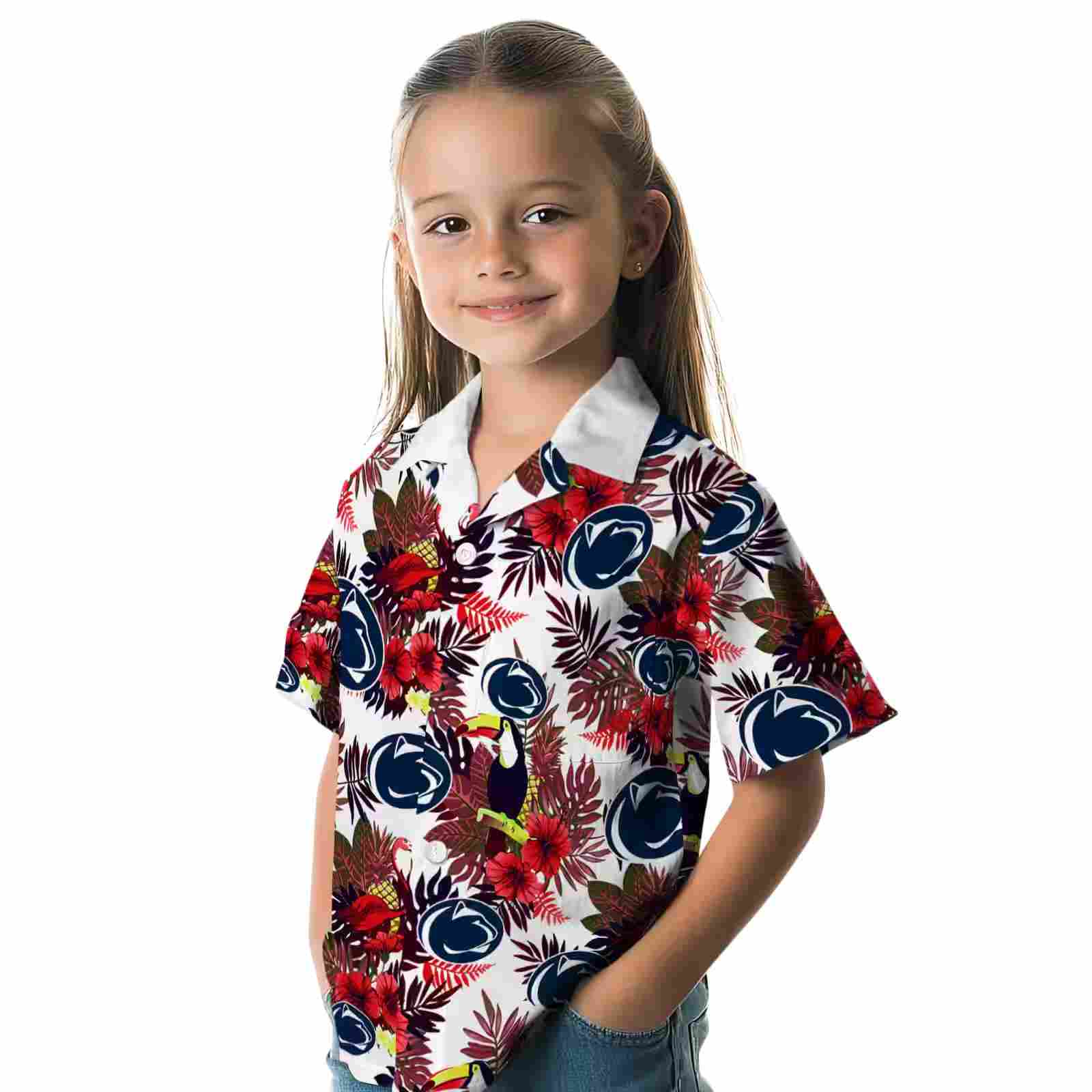 penn state nittany lions floral toucan blue red hawaiian shirt premium grade