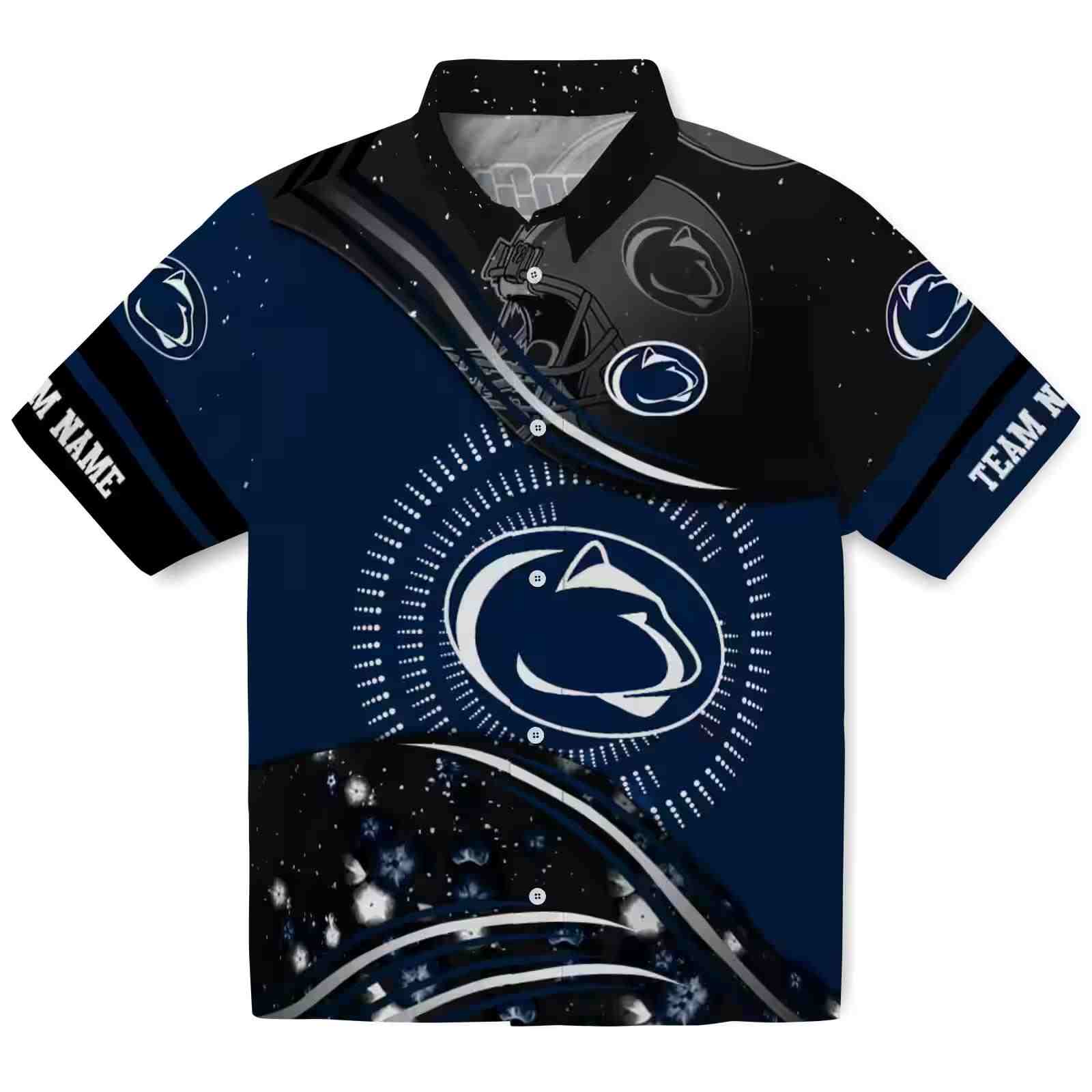 Penn State Nittany Lions Football Wave Blue Black Hawaiian Shirt