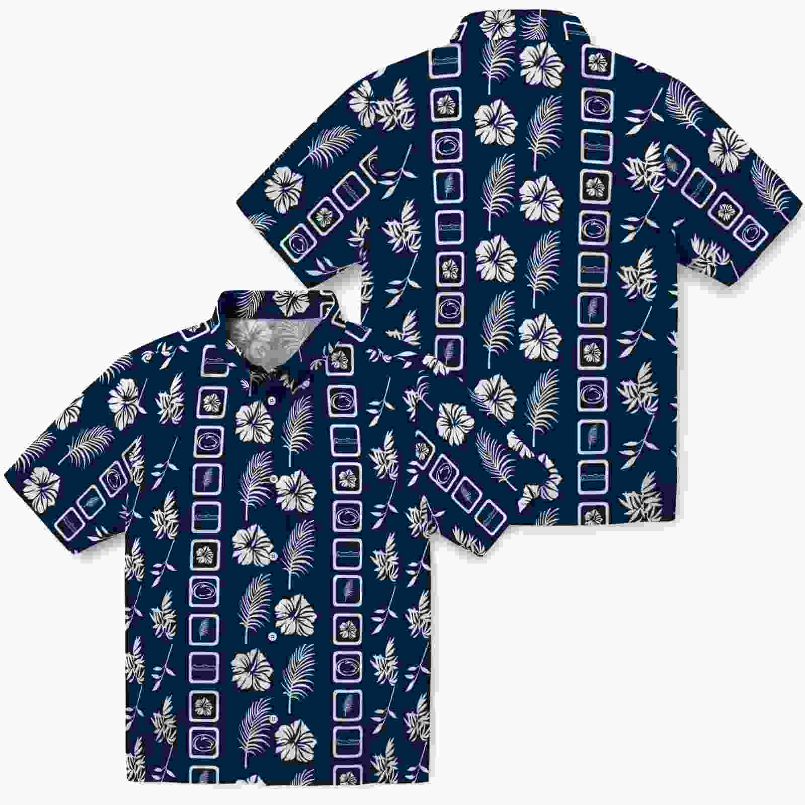 penn state nittany lions framed floral blue hawaiian shirt high quality