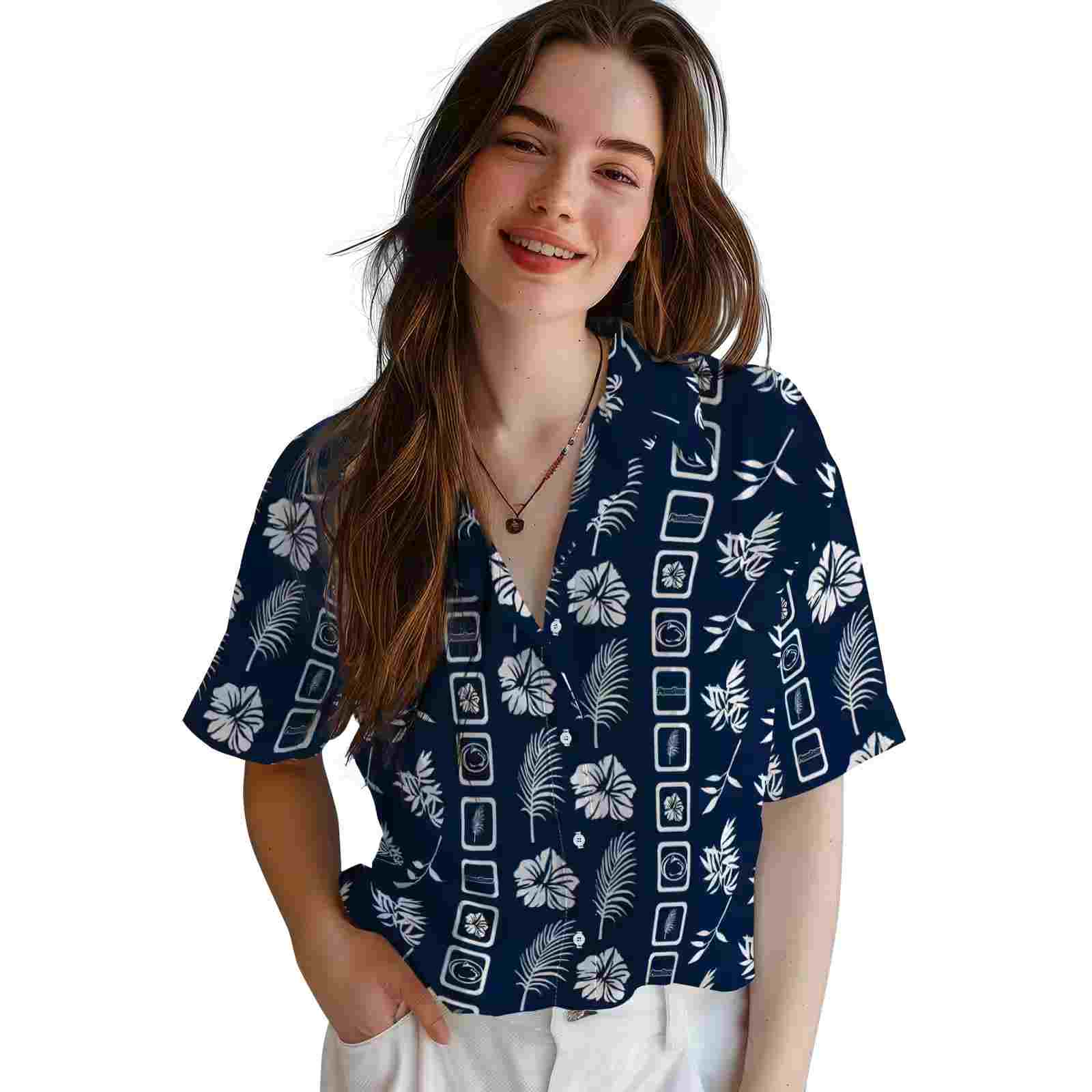 penn state nittany lions framed floral blue hawaiian shirt latest model