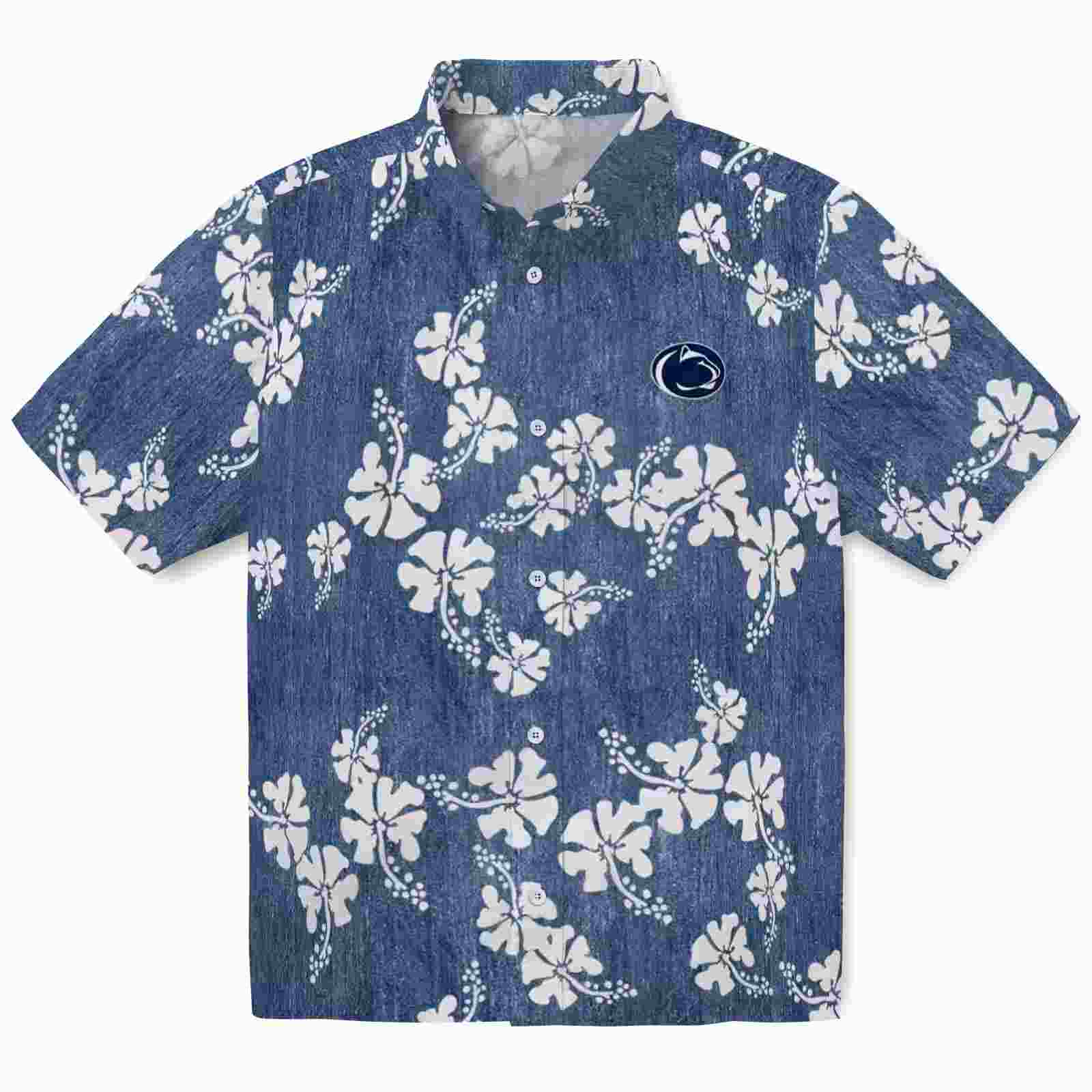 Penn State Nittany Lions Hibiscus Clusters Blue Hawaiian Shirt