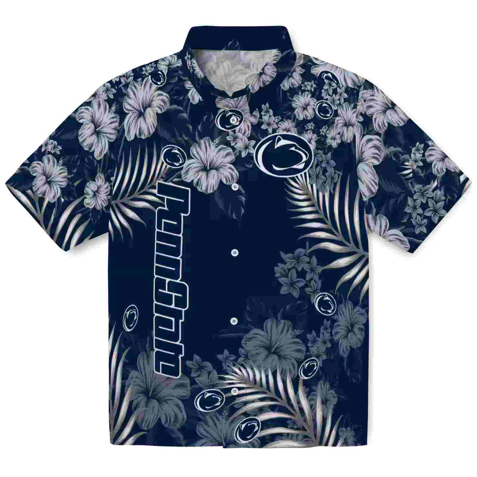 Penn State Nittany Lions Hibiscus Print Blue Hawaiian Shirt