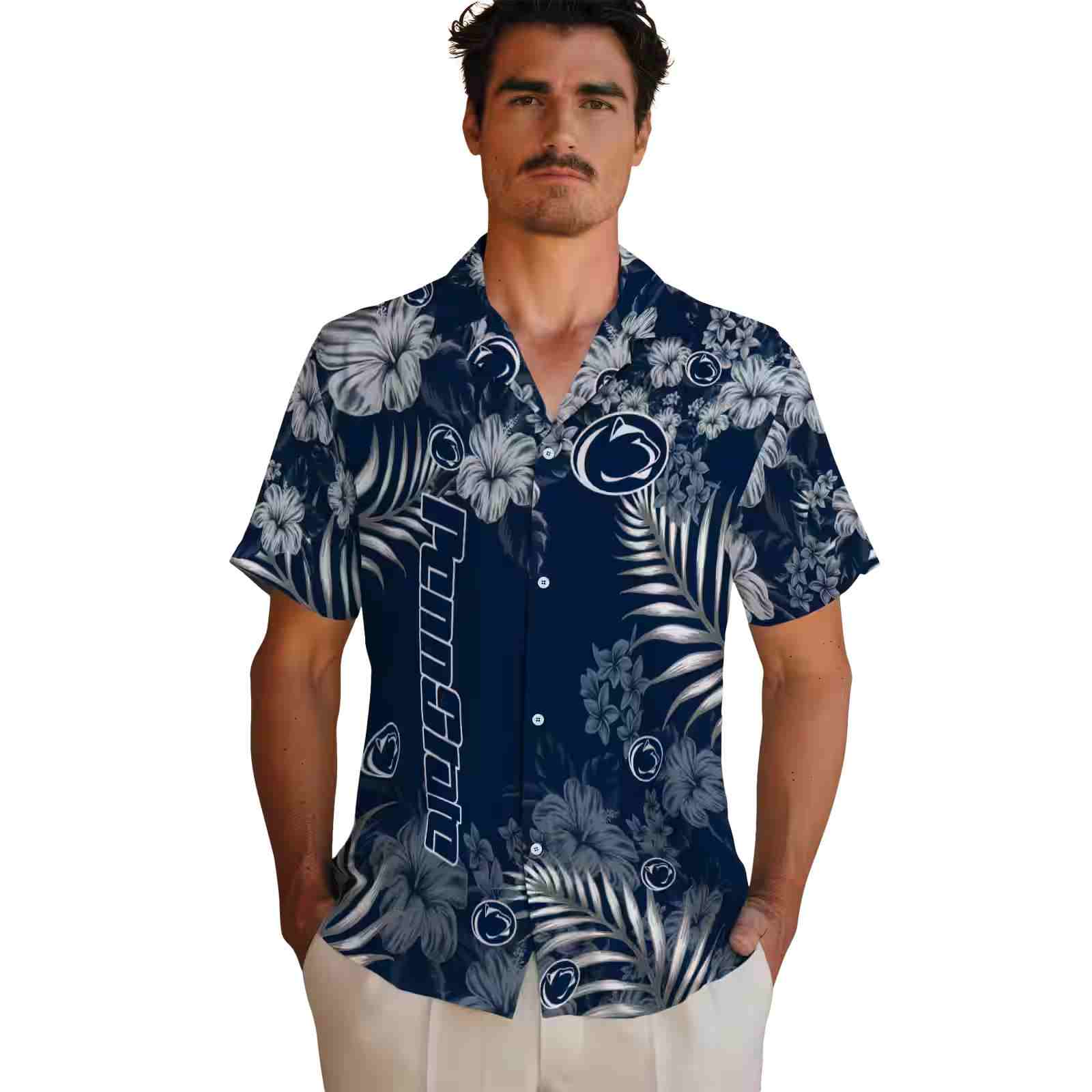 penn state nittany lions hibiscus print blue hawaiian shirt fashion forward