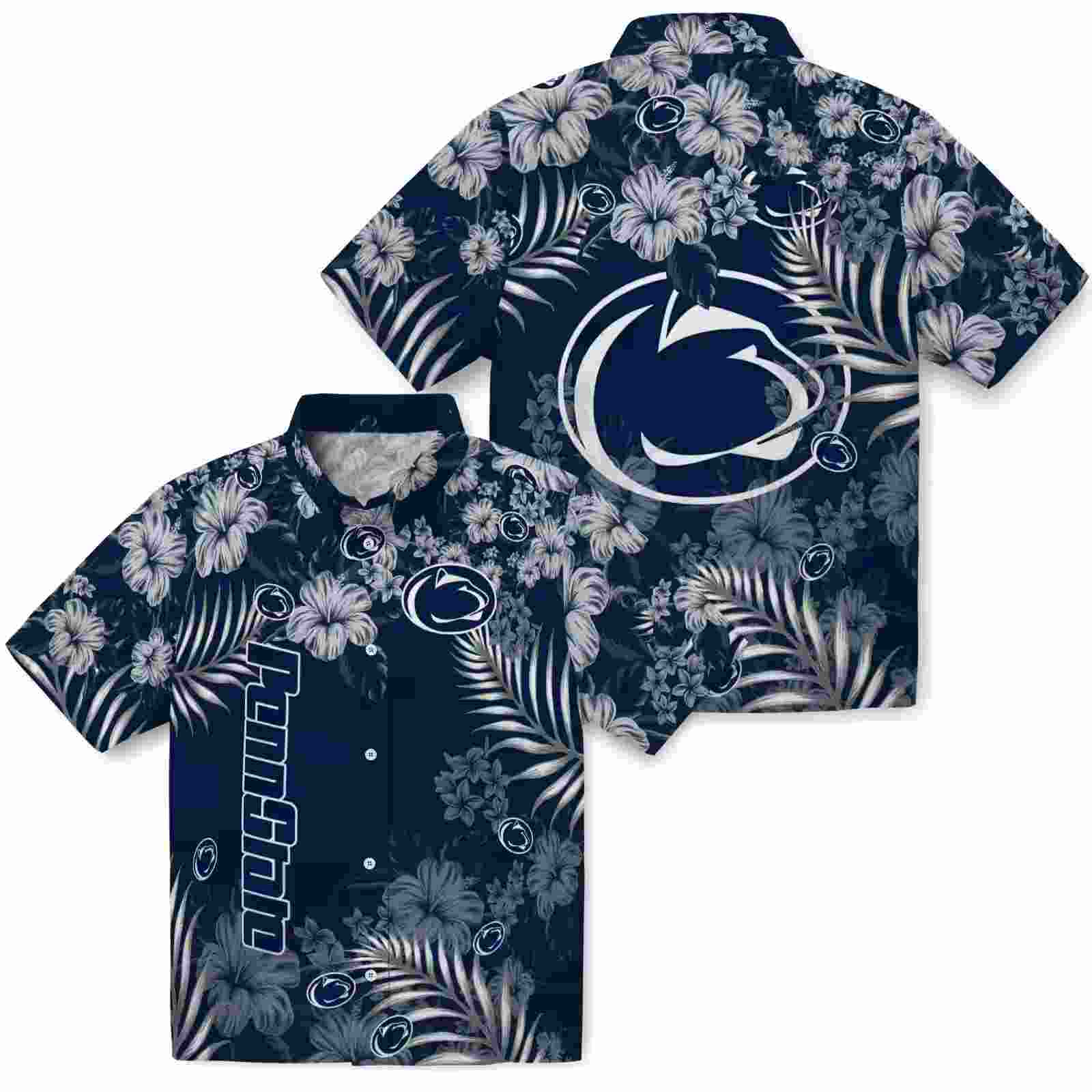 penn state nittany lions hibiscus print blue hawaiian shirt high quality