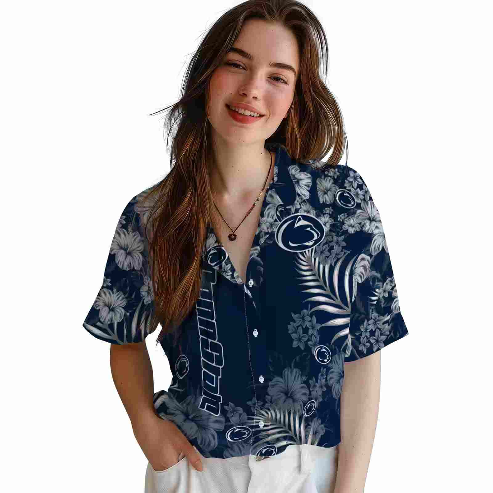 penn state nittany lions hibiscus print blue hawaiian shirt latest model