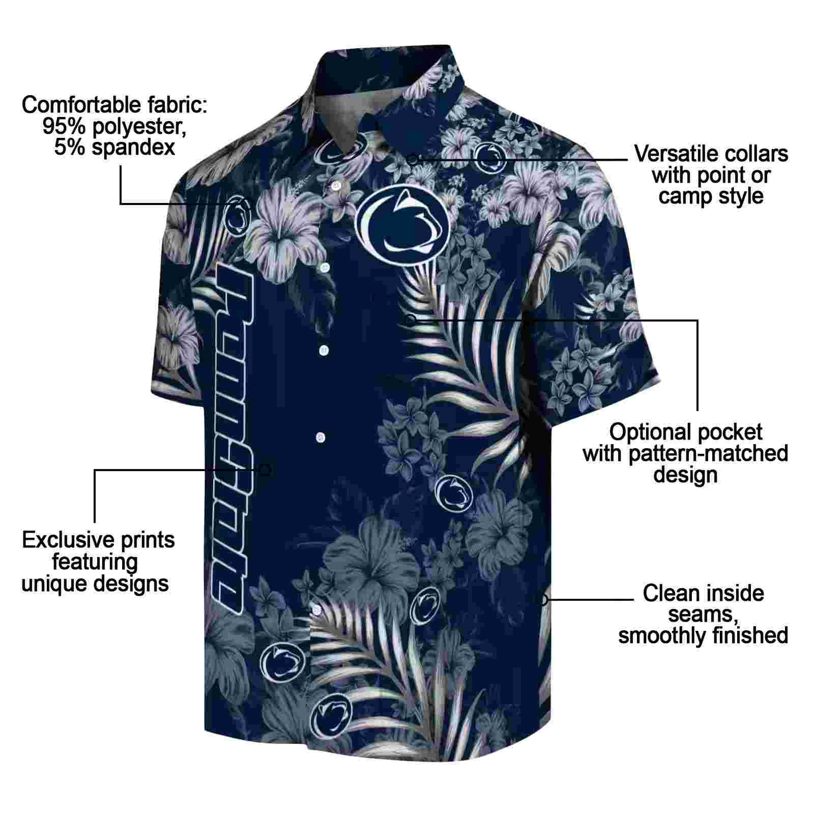 penn state nittany lions hibiscus print blue hawaiian shirt new arrival