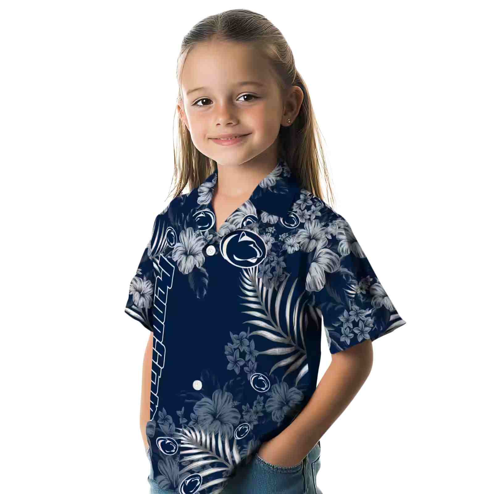 penn state nittany lions hibiscus print blue hawaiian shirt premium grade