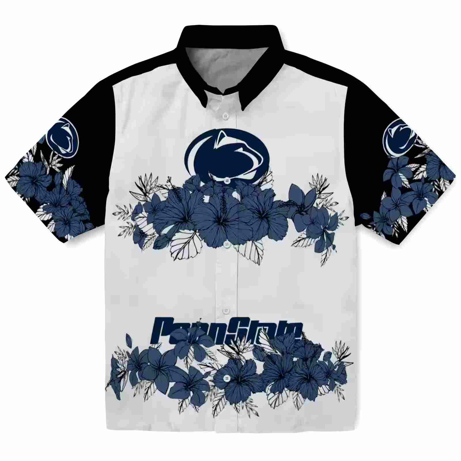 Penn State Nittany Lions Hibiscus Stripe Blue Black Hawaiian Shirt