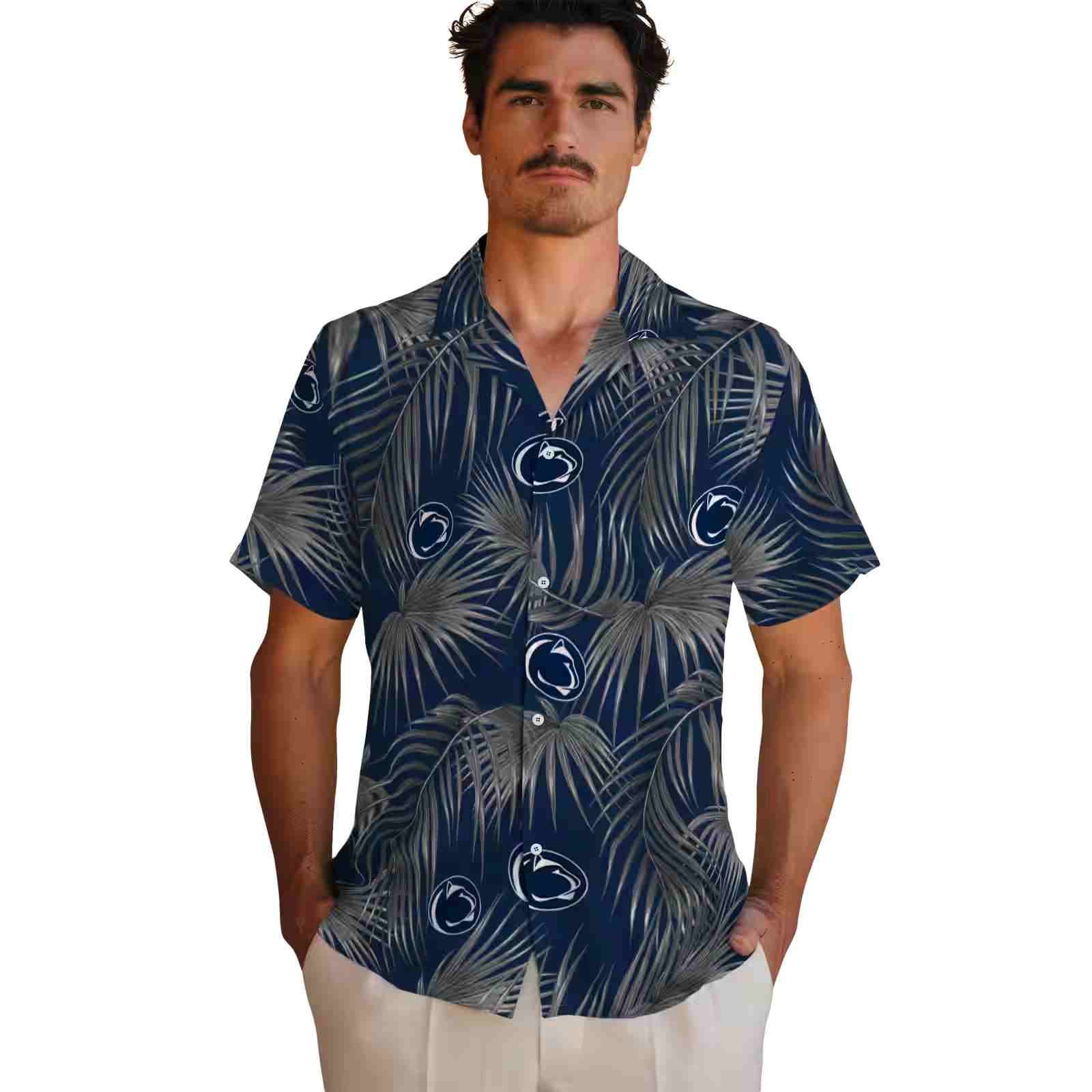 penn state nittany lions leafy palms blue hawaiian shirt fashion forward