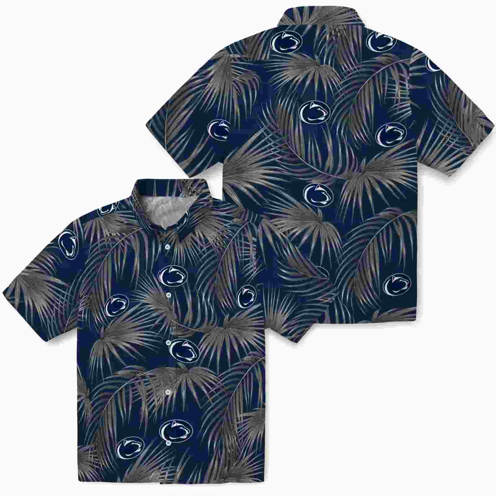 penn state nittany lions leafy palms blue hawaiian shirt high quality