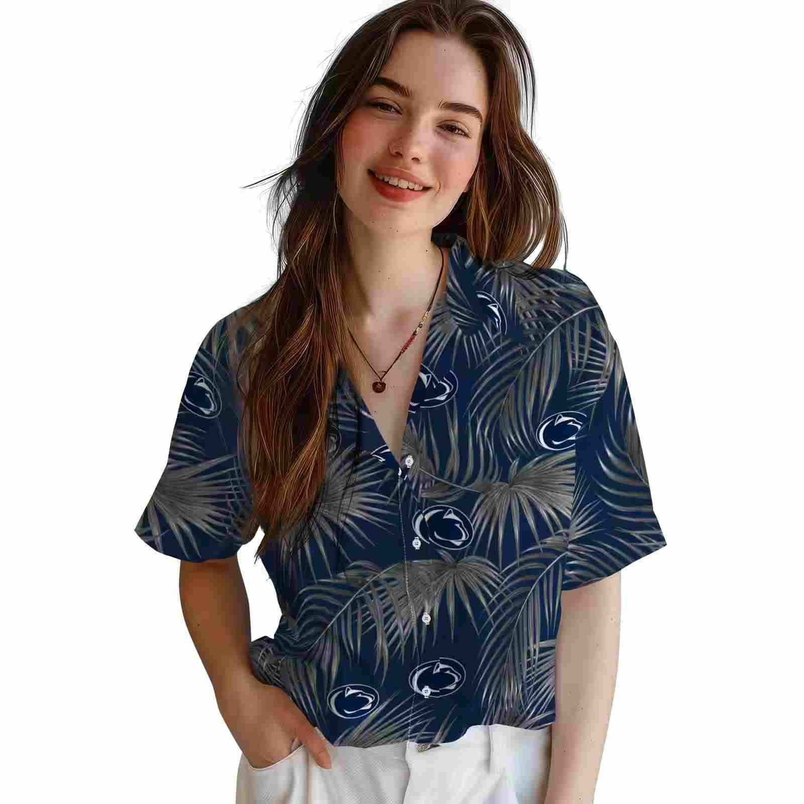 penn state nittany lions leafy palms blue hawaiian shirt latest model