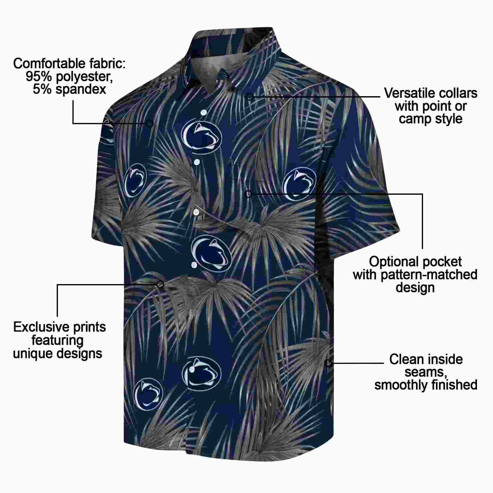 penn state nittany lions leafy palms blue hawaiian shirt new arrival