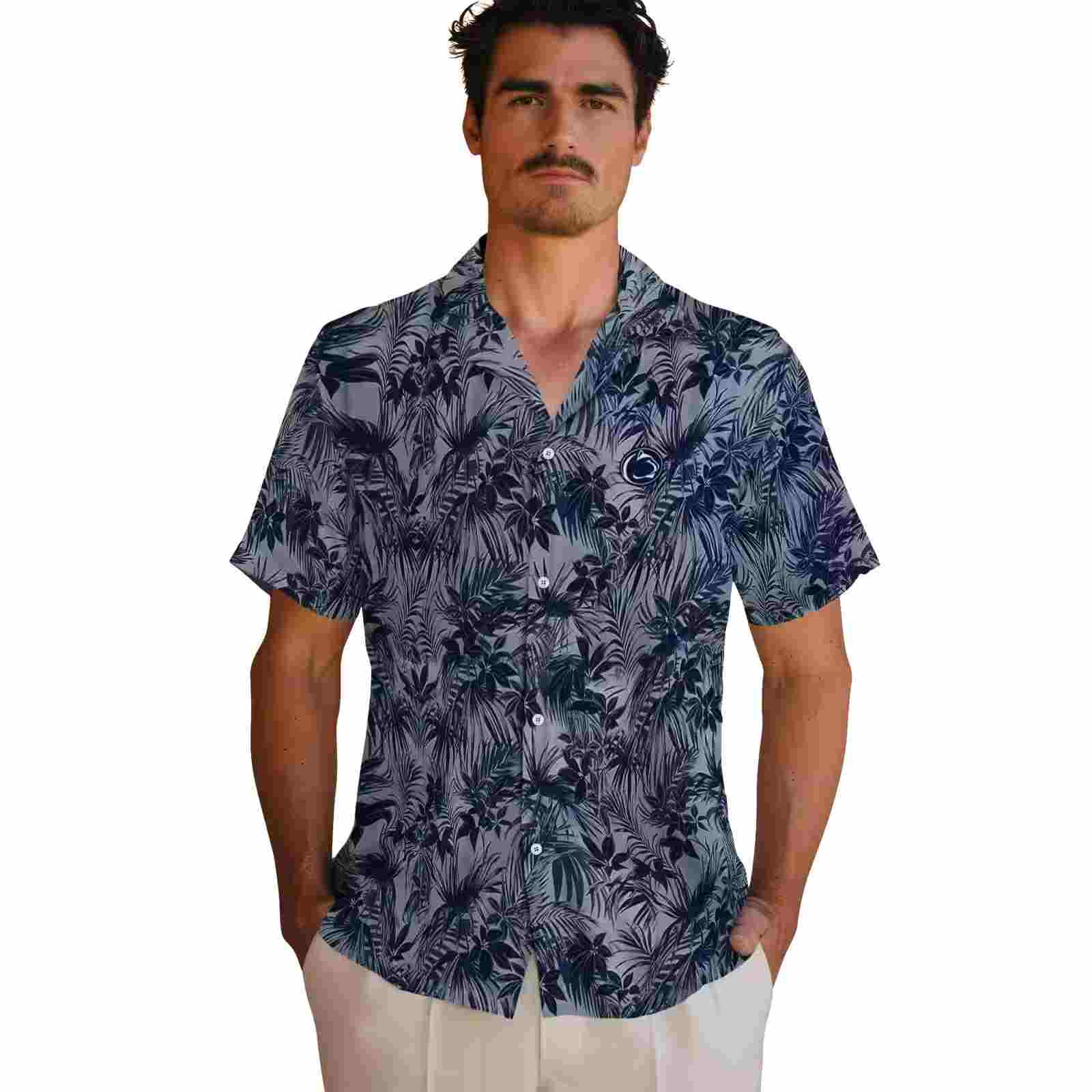 penn state nittany lions leafy pattern blue hawaiian shirt fashion forward