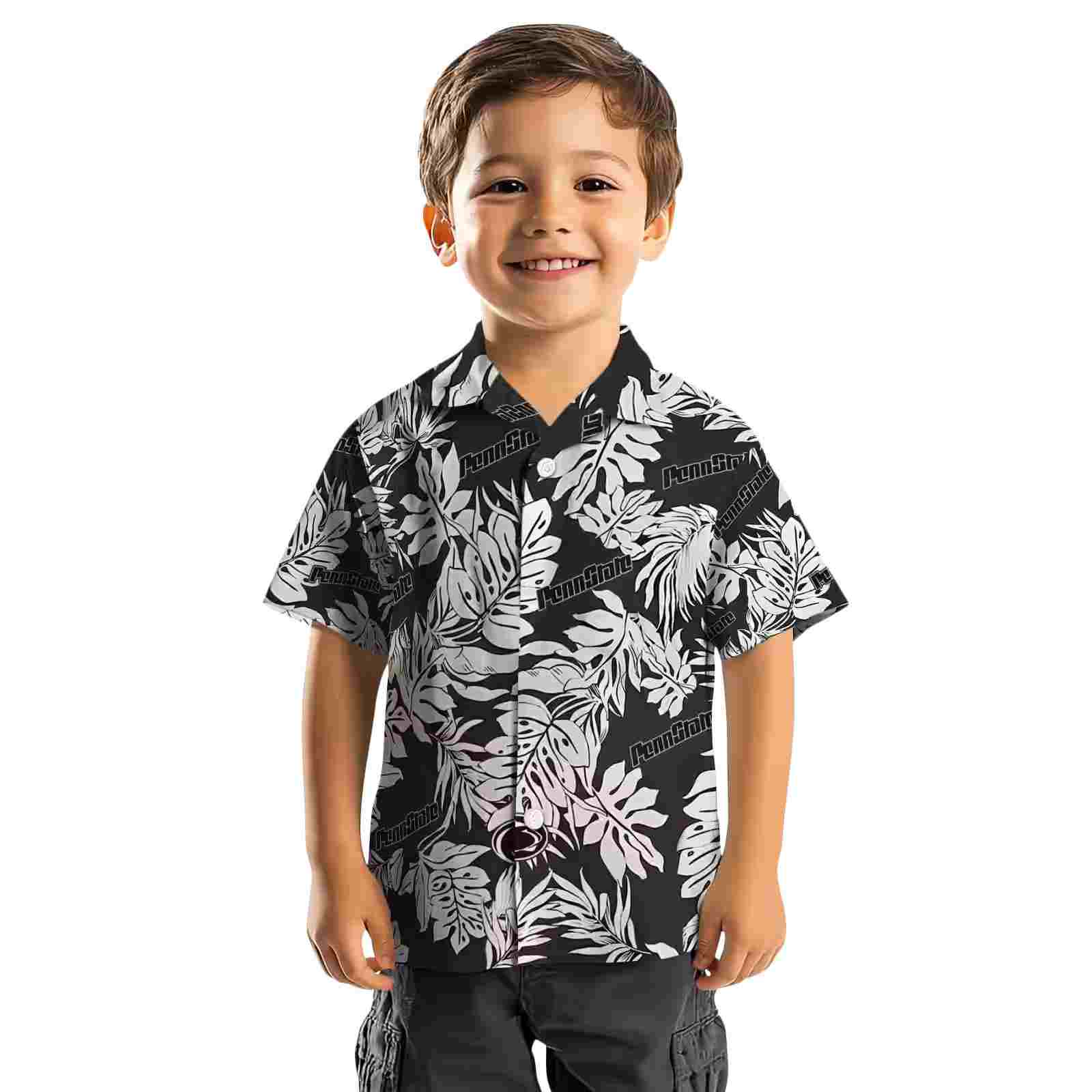 penn state nittany lions monstera leaf pattern black hawaiian shirt top rated