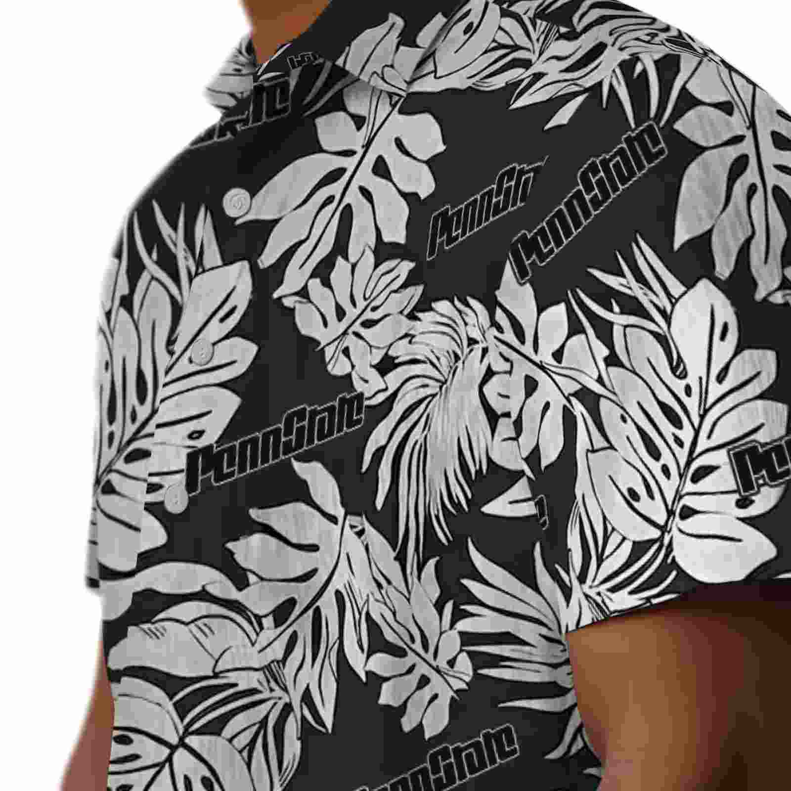 penn state nittany lions monstera leaf pattern black hawaiian shirt trendy