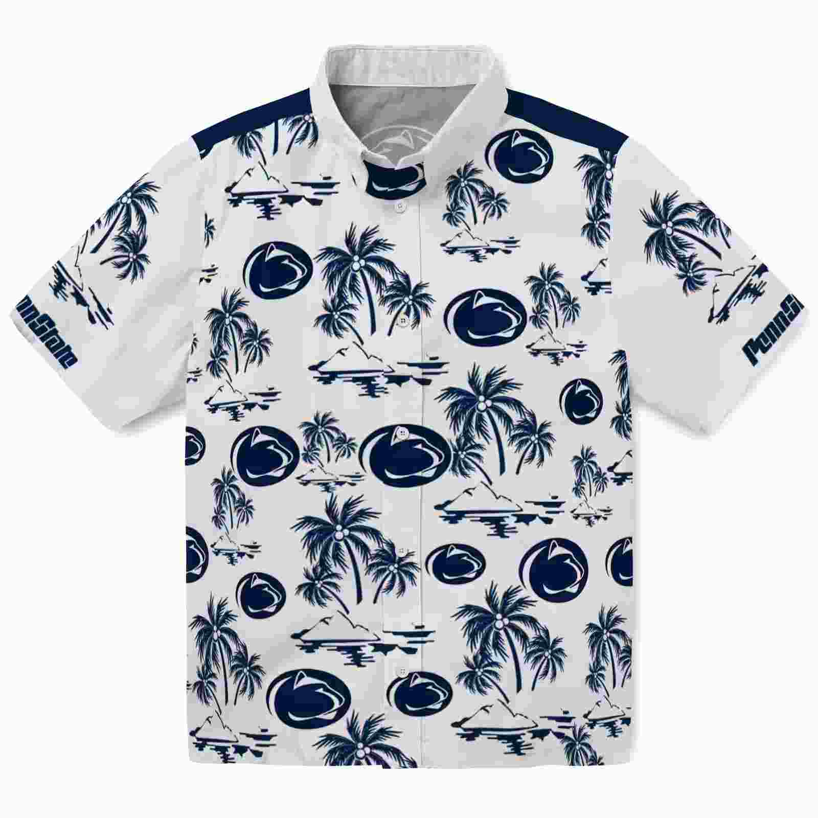 Penn State Nittany Lions Palm Island Print Blue White Hawaiian Shirt