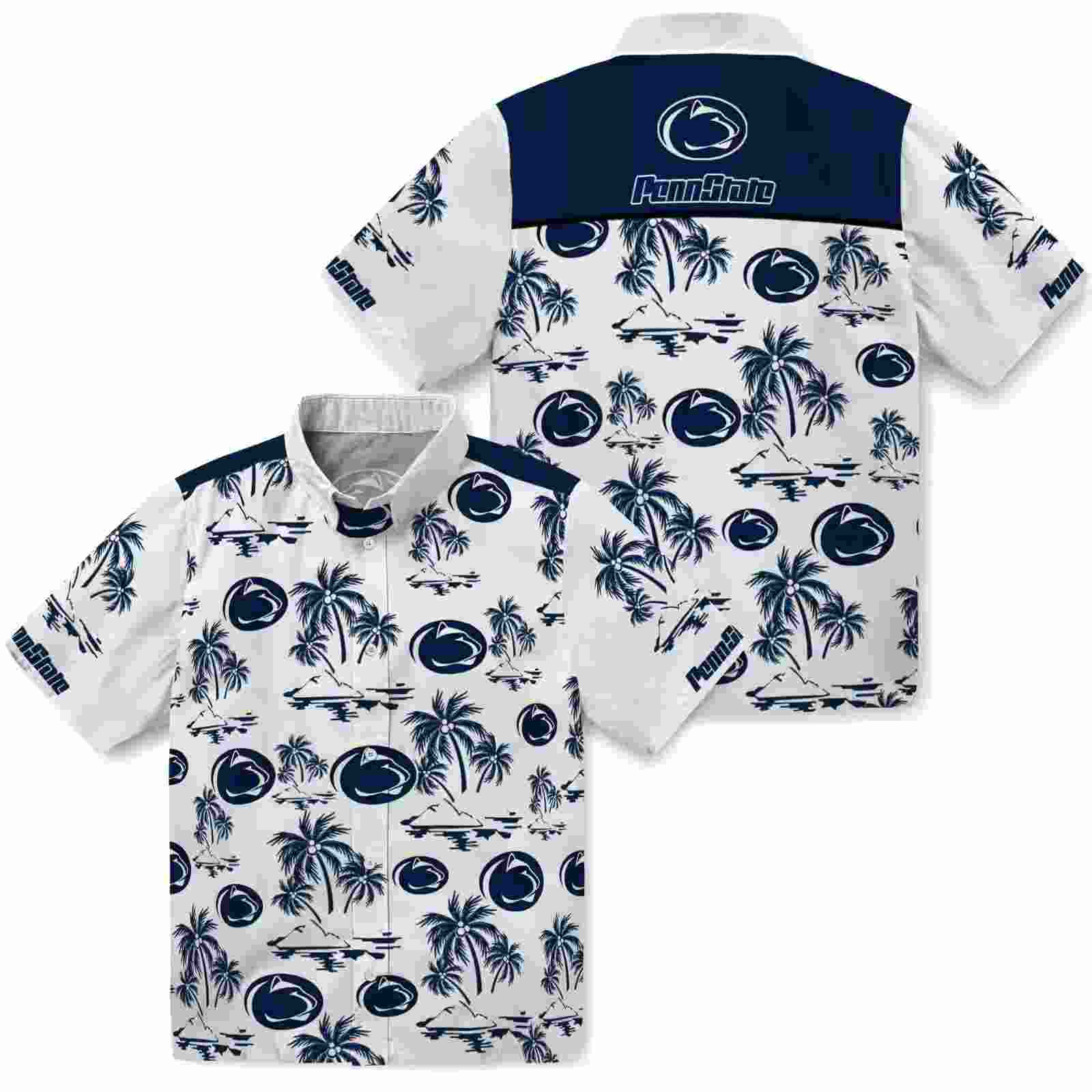 penn state nittany lions palm island print blue white hawaiian shirt high quality