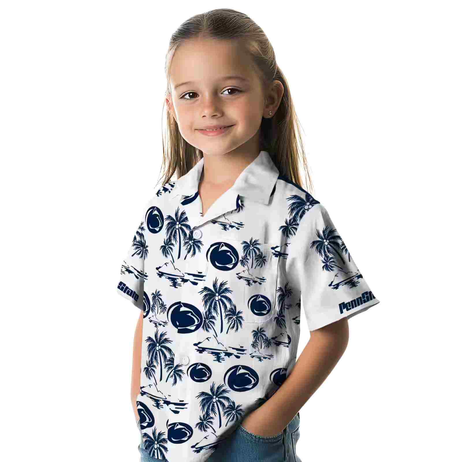 penn state nittany lions palm island print blue white hawaiian shirt premium grade