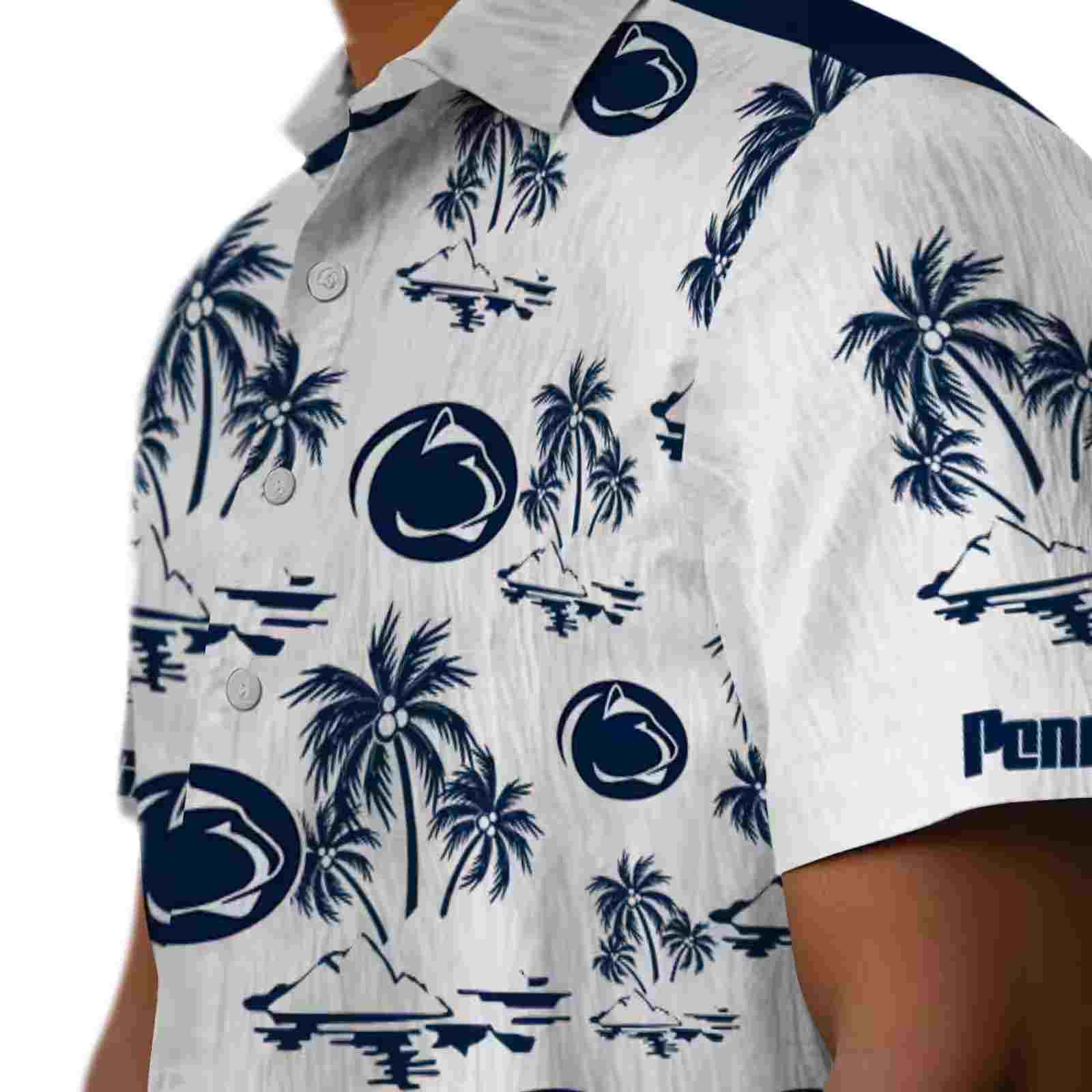 penn state nittany lions palm island print blue white hawaiian shirt trendy