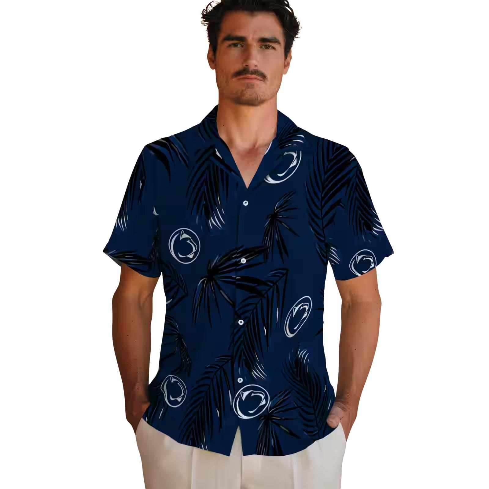 penn state nittany lions palm leaf blue hawaiian shirt fashion forward