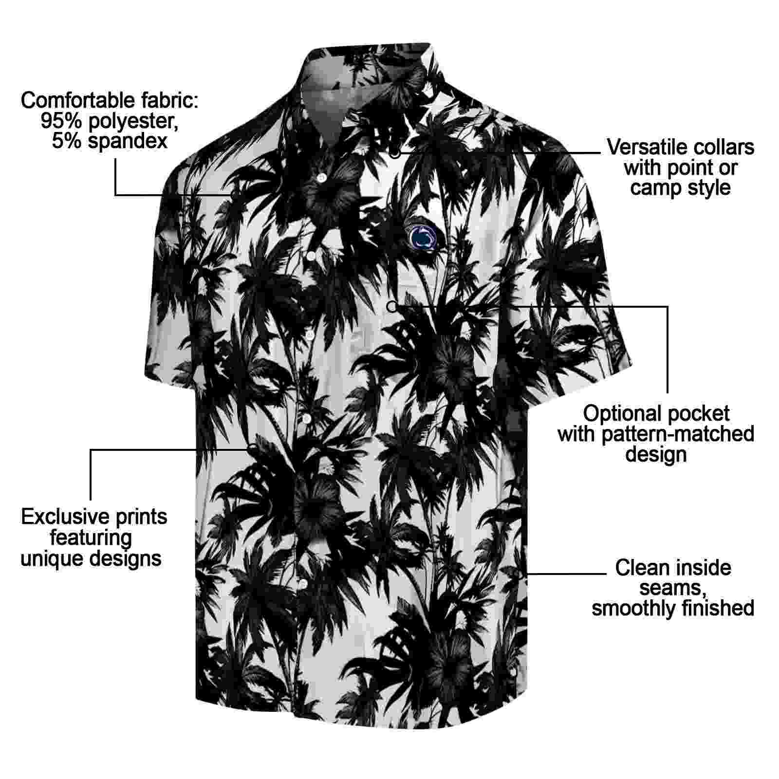 penn state nittany lions palm motifs black white hawaiian shirt new arrival