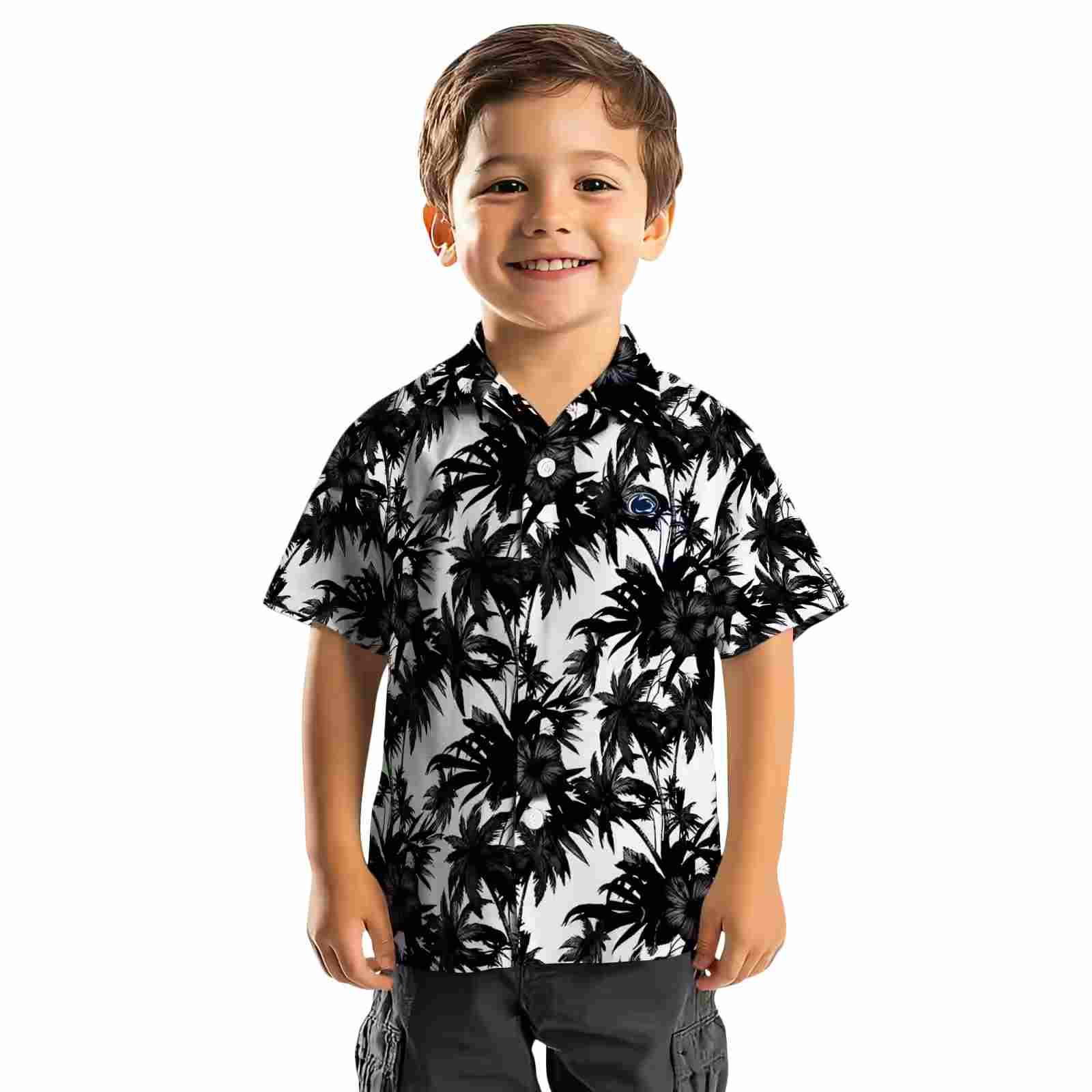 penn state nittany lions palm motifs black white hawaiian shirt top rated