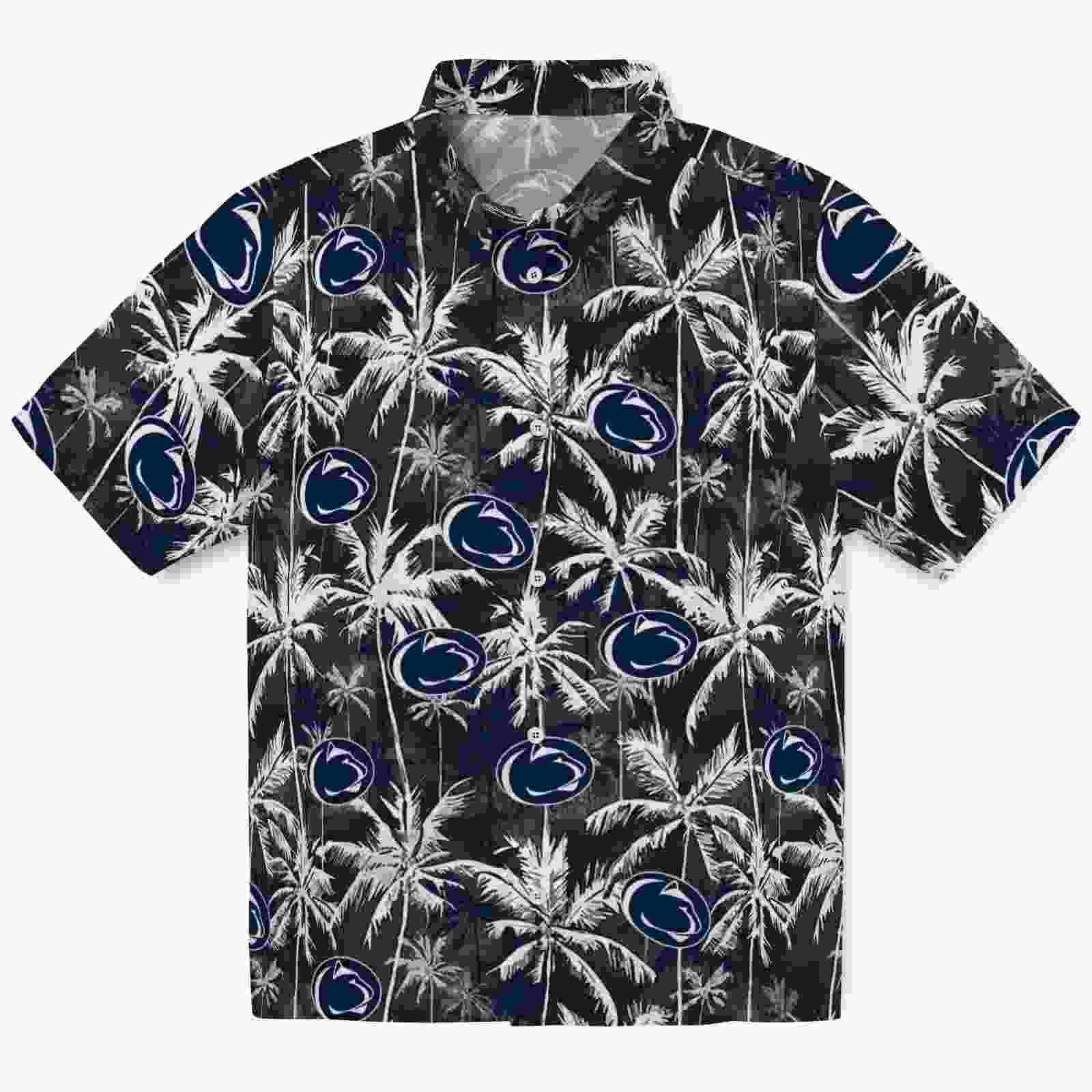 Penn State Nittany Lions Palm Pattern Blue Black Hawaiian Shirt