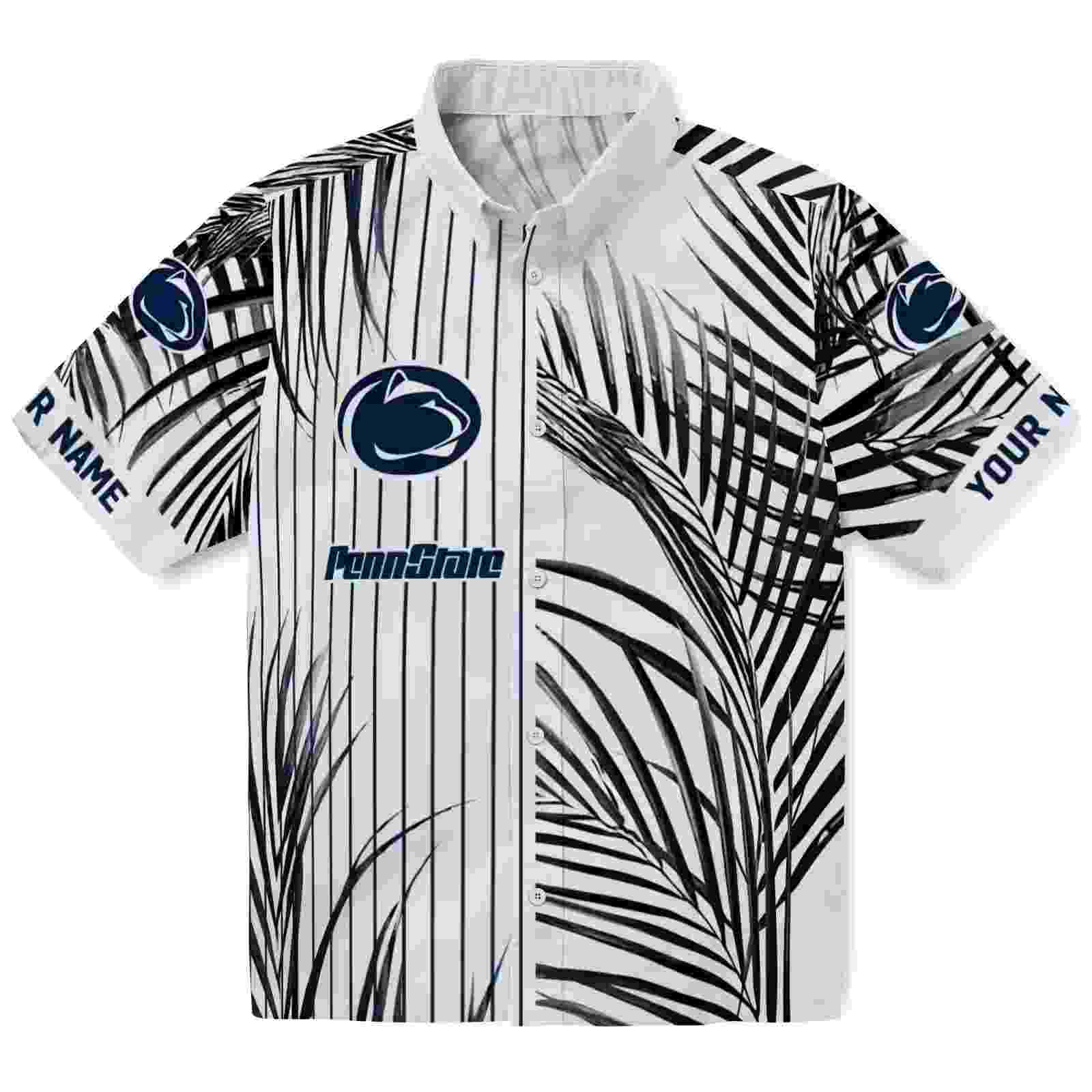 Penn State Nittany Lions Palm Stripes Blue Black White Hawaiian Shirt