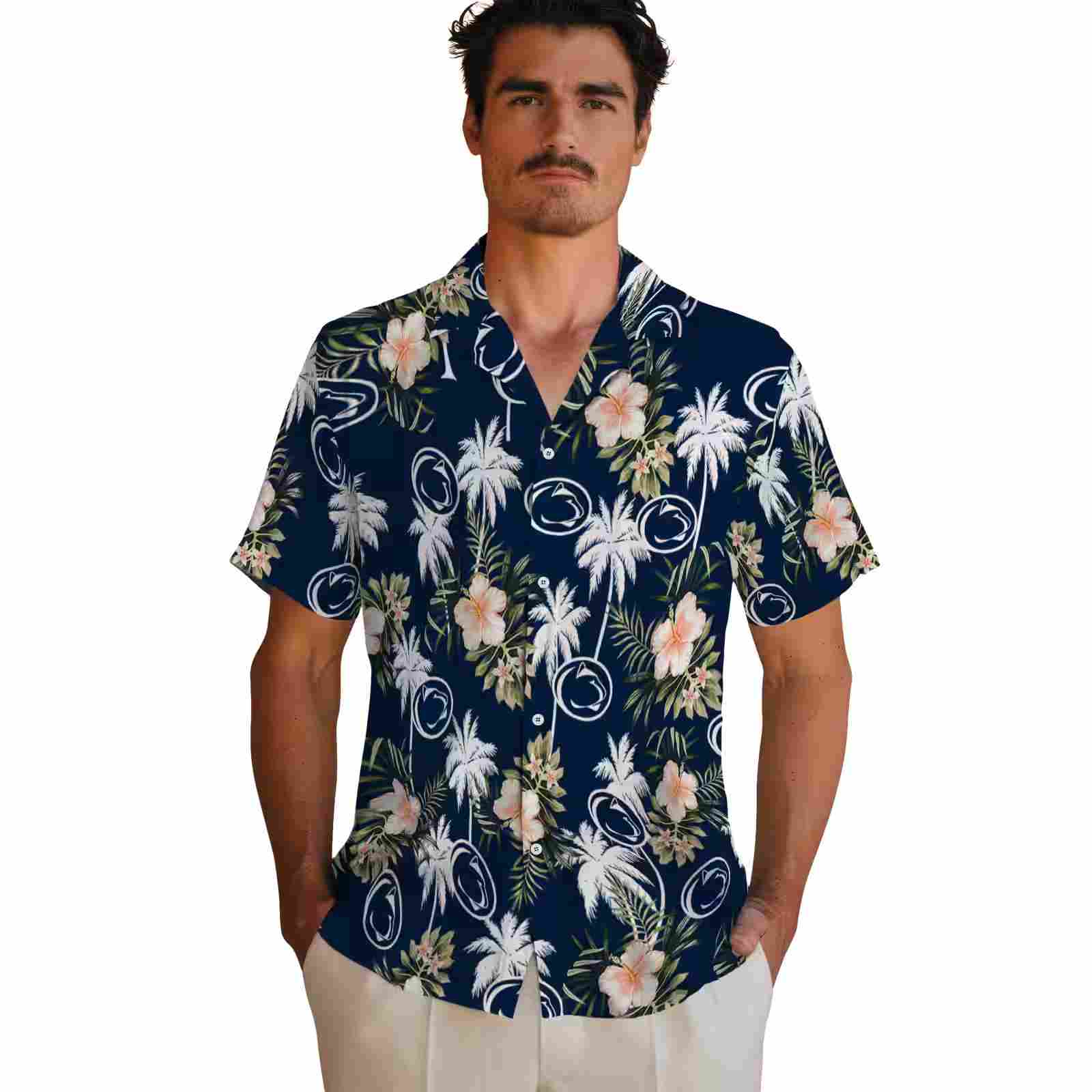 penn state nittany lions palm tree flower blue hawaiian shirt fashion forward