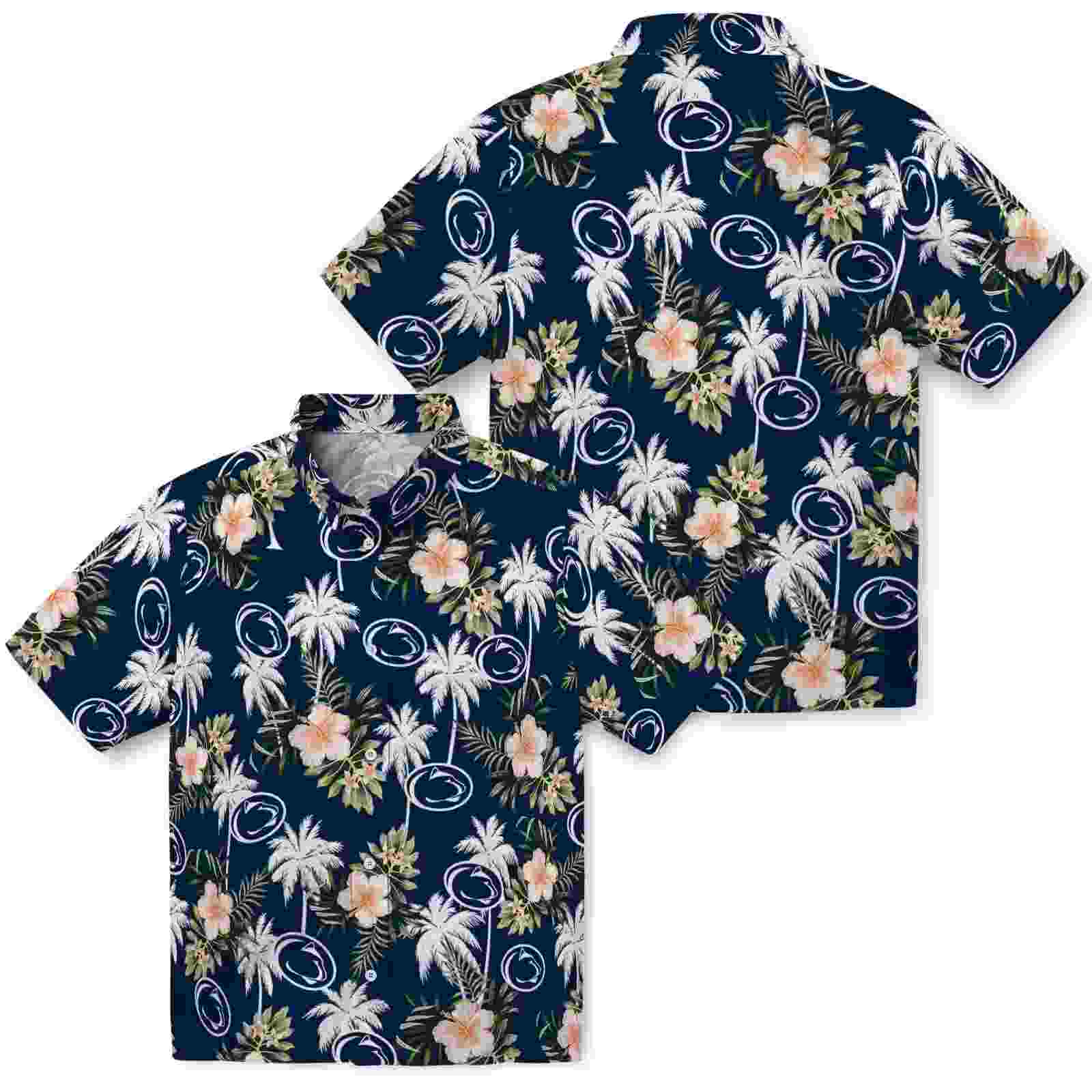 penn state nittany lions palm tree flower blue hawaiian shirt high quality