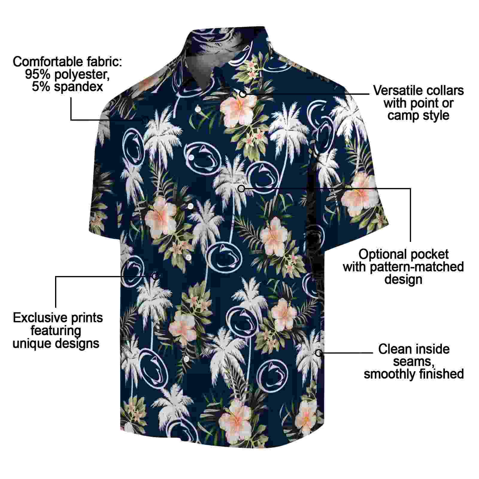 penn state nittany lions palm tree flower blue hawaiian shirt new arrival