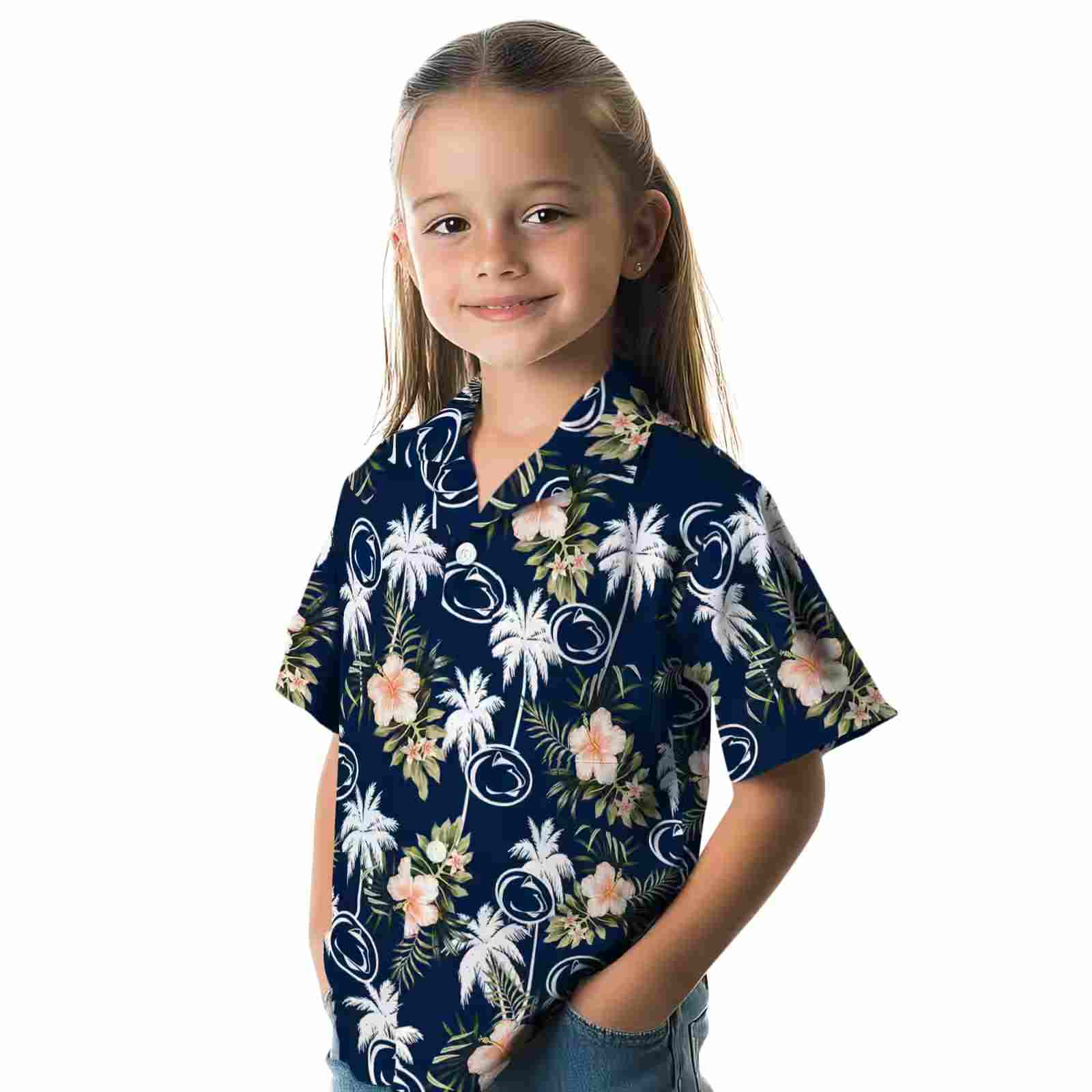 penn state nittany lions palm tree flower blue hawaiian shirt premium grade