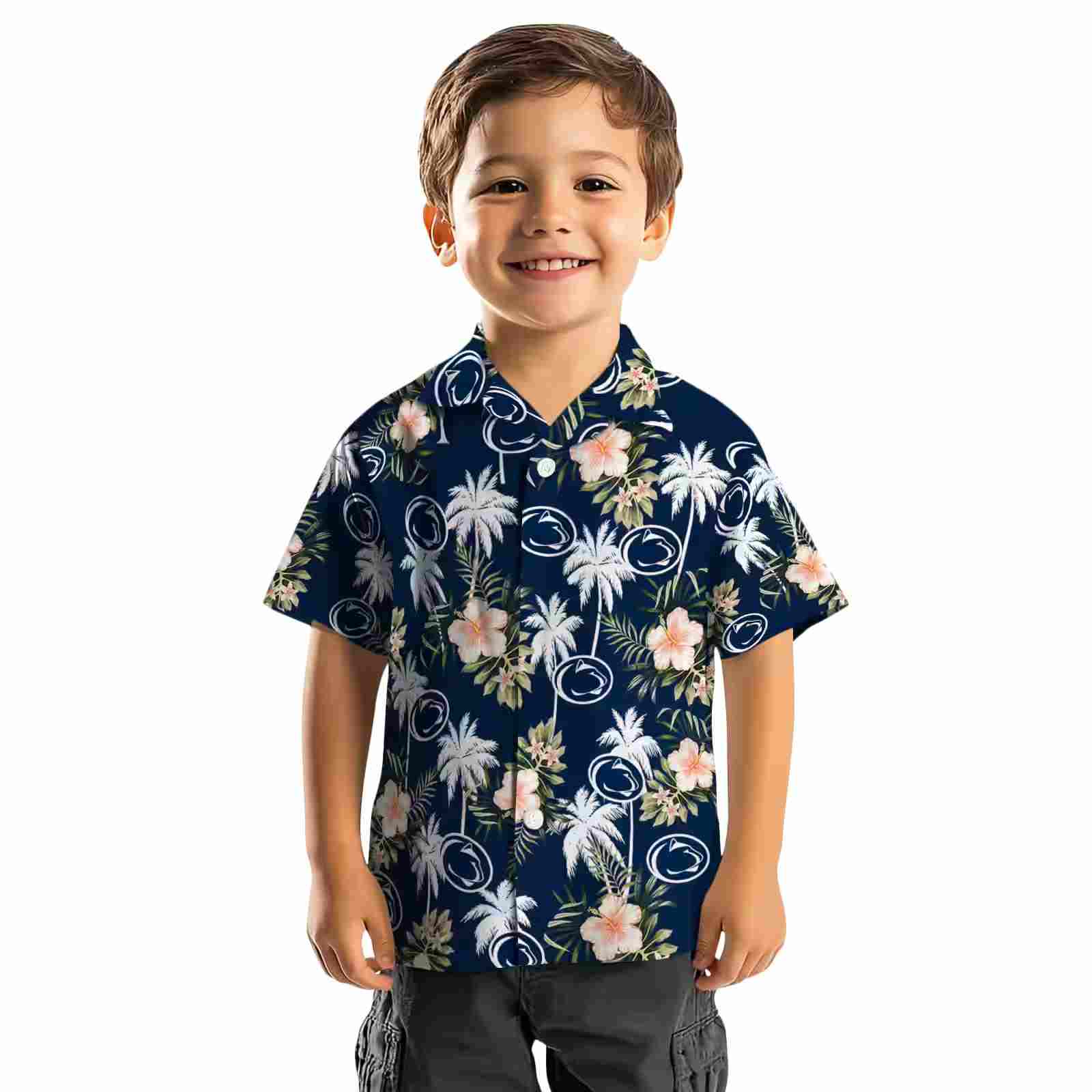 penn state nittany lions palm tree flower blue hawaiian shirt top rated