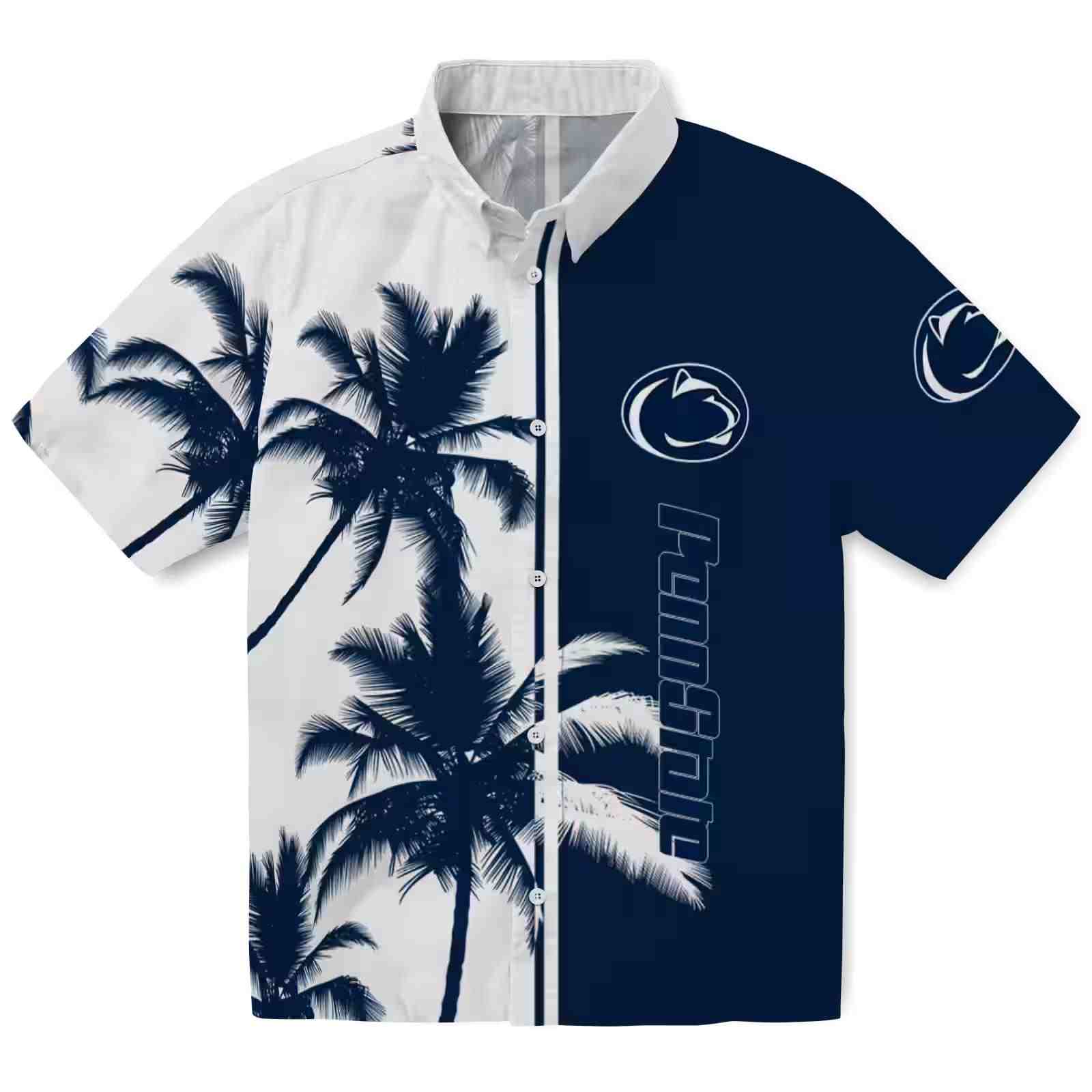 Penn State Nittany Lions Palm Trees Blue White Hawaiian Shirt