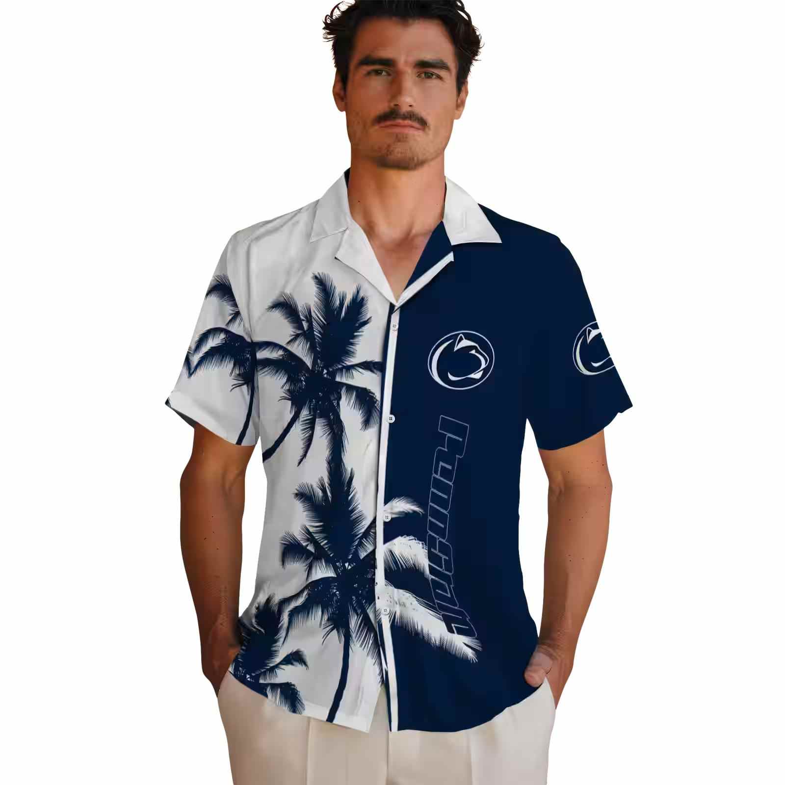 penn state nittany lions palm trees blue white hawaiian shirt fashion forward