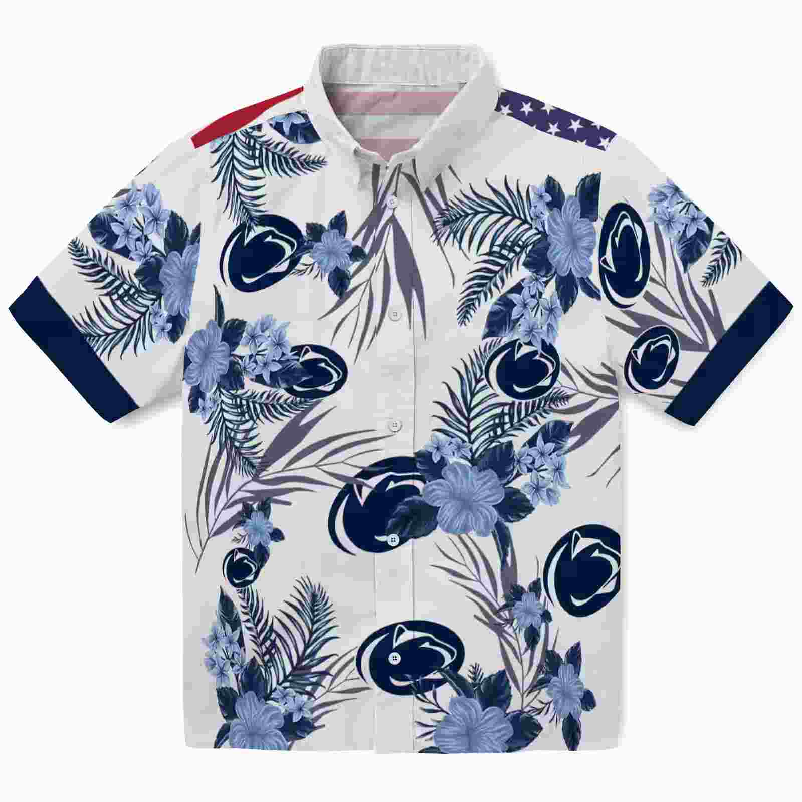 Penn State Nittany Lions Patriotic Hibiscus Design Blue White Hawaiian Shirt