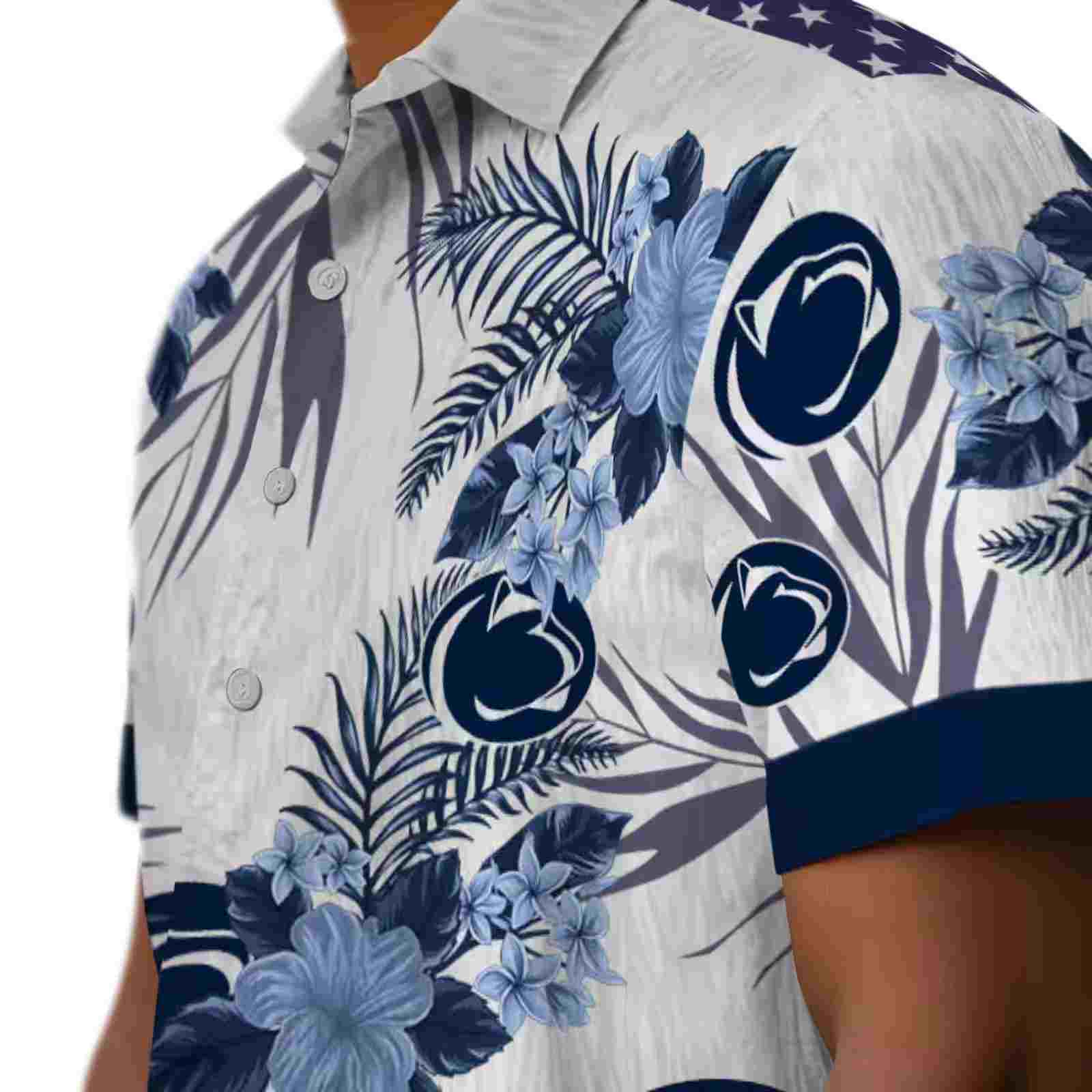 penn state nittany lions patriotic hibiscus design blue white hawaiian shirt trendy