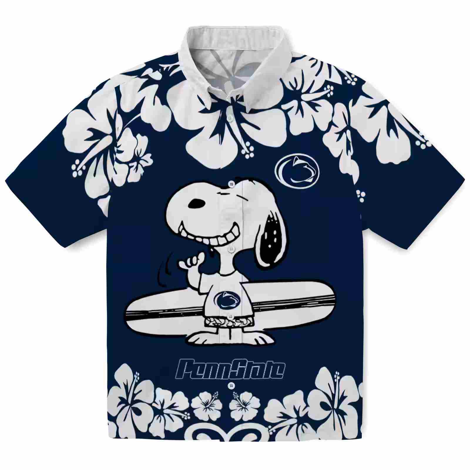 penn state nittany lions snoopy surf blue white hawaiian shirt best selling