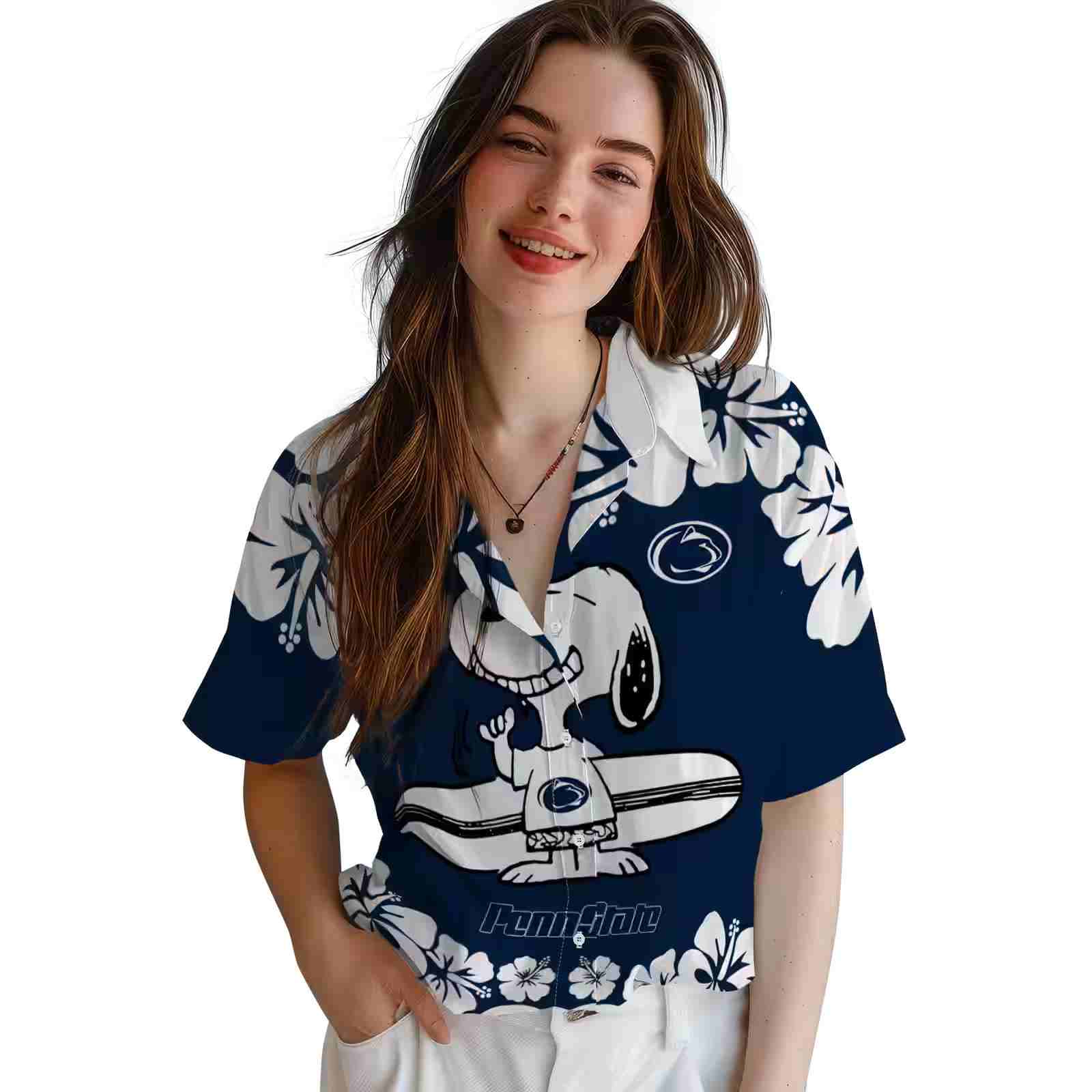 penn state nittany lions snoopy surf blue white hawaiian shirt latest model