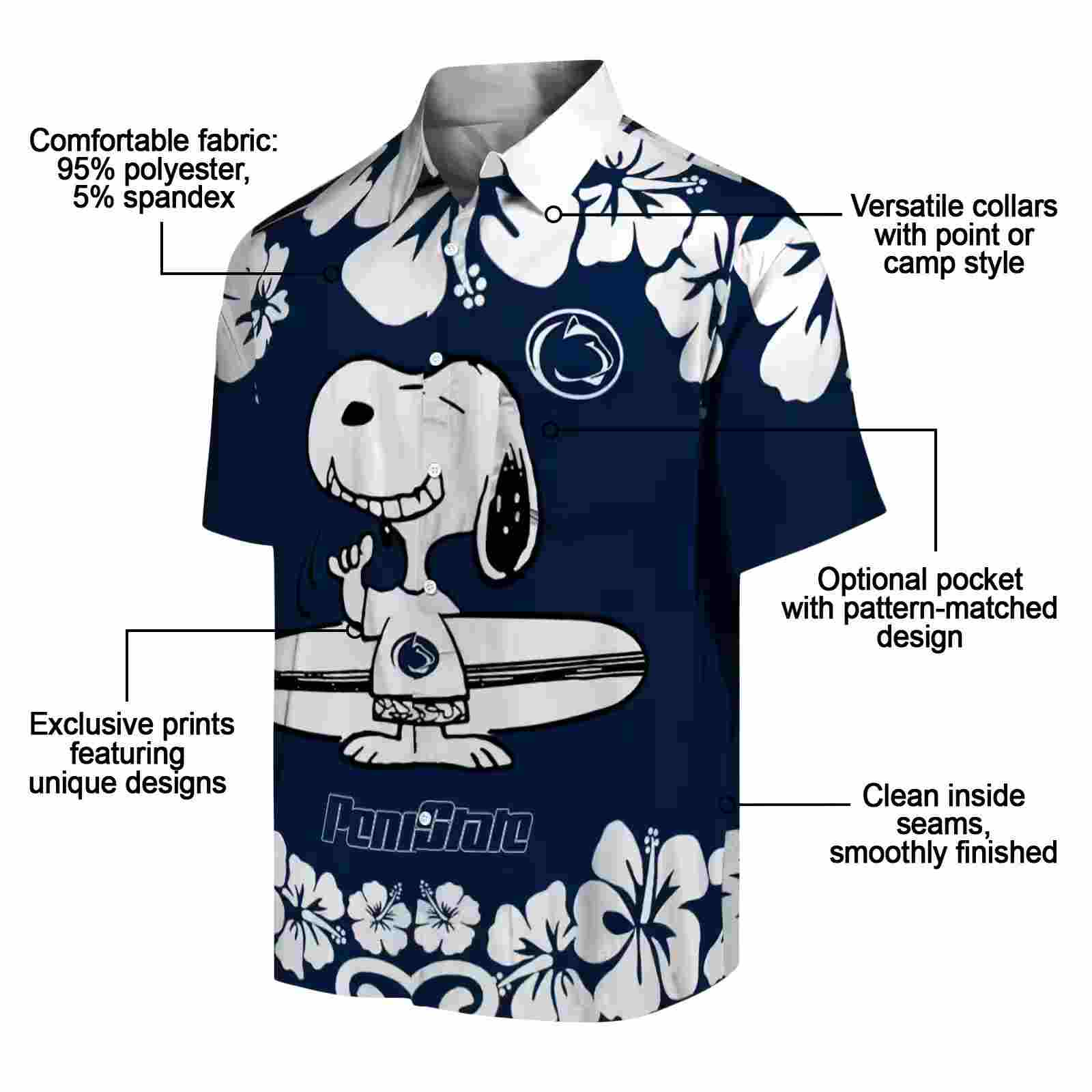 penn state nittany lions snoopy surf blue white hawaiian shirt new arrival